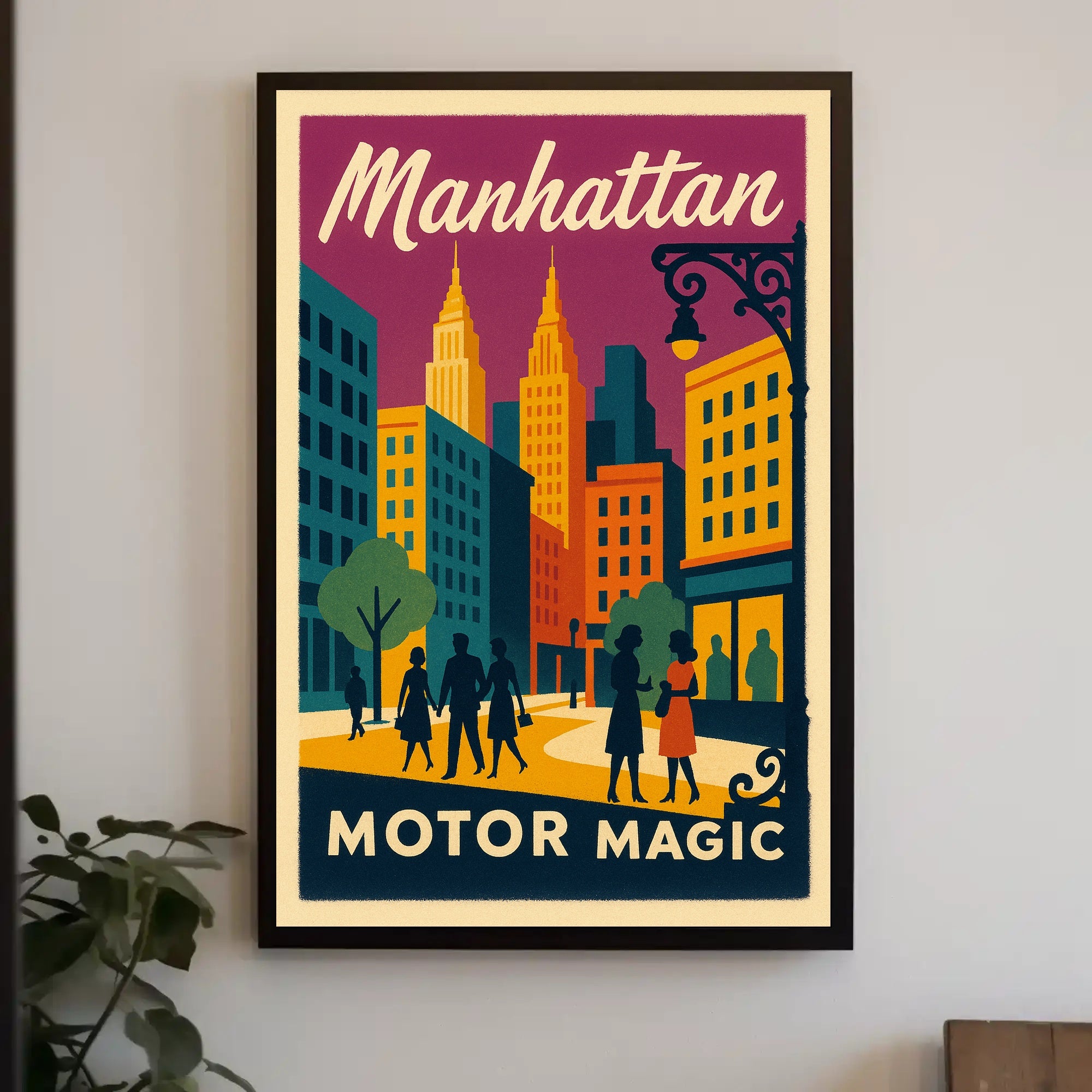 Stylized Manhattan Cityscape in Vibrant Art Deco Urban or Cityscape Poster