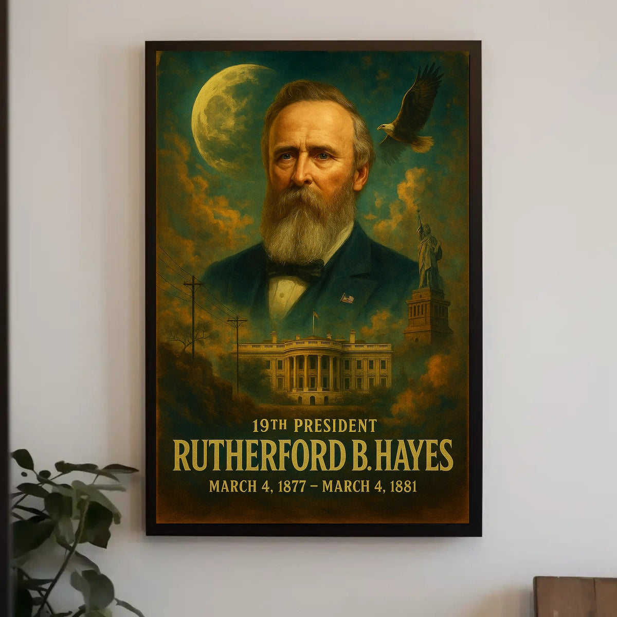 Rutherford Hayes 19th President Neoclassical Realism Vintage Patriotic Portrait Historic Iconic Poster