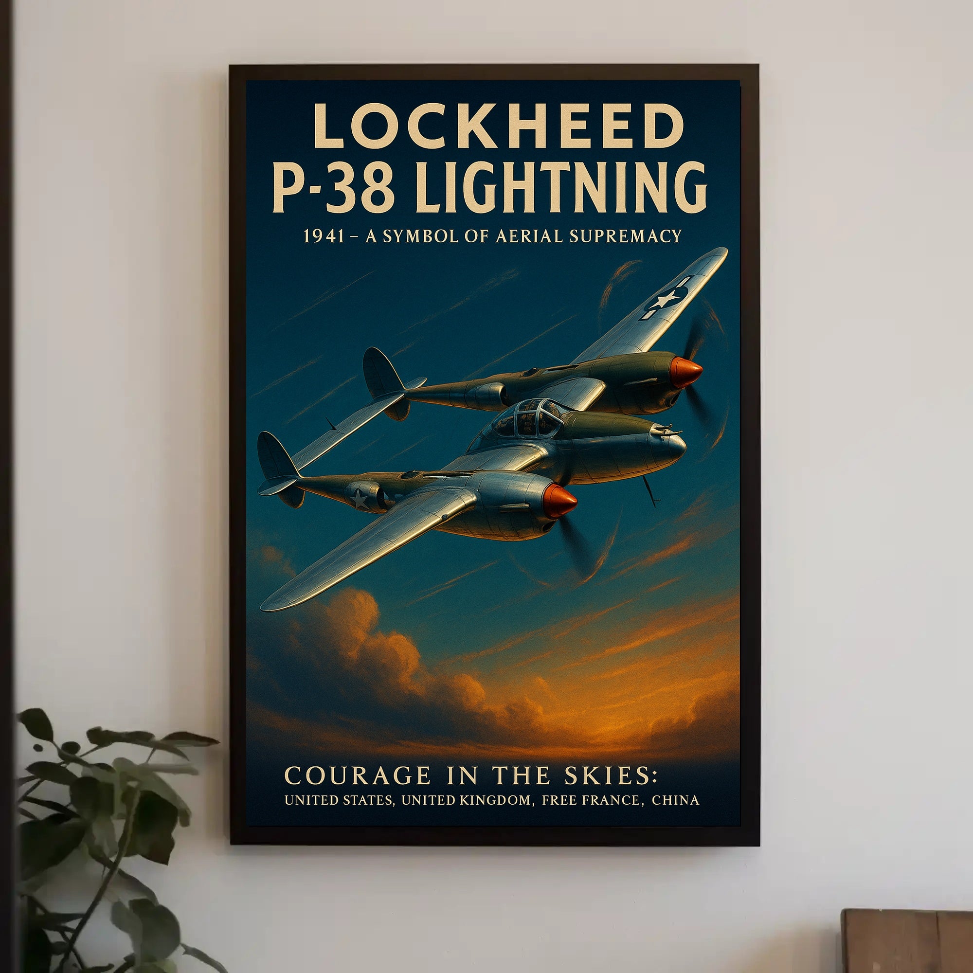 P-38 Lightning Vintage Aviation Poster Print