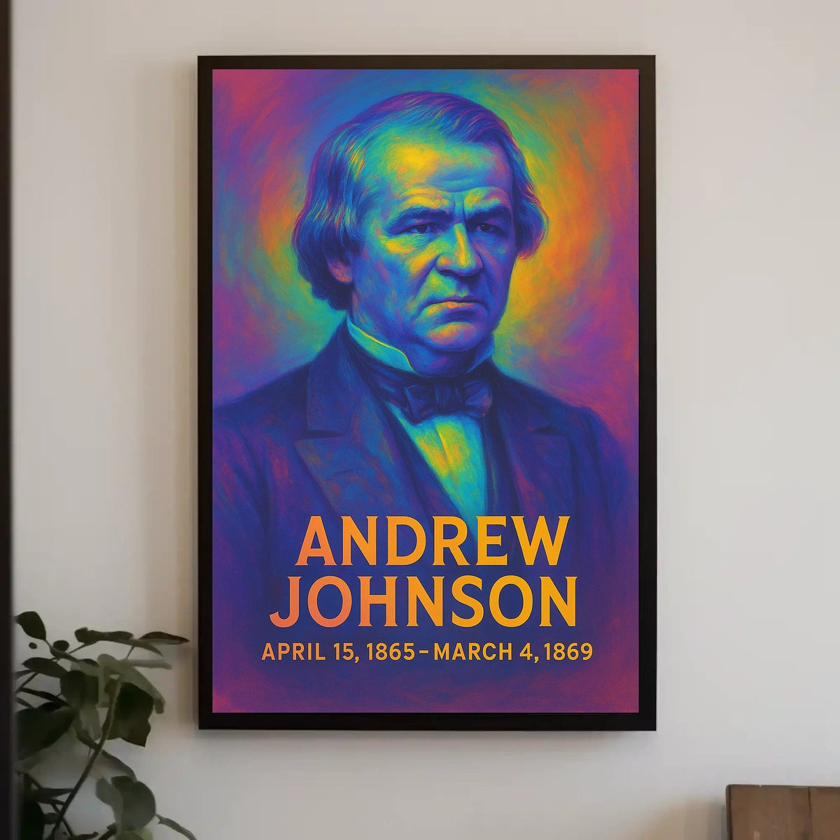 Andrew Johnson 17th President of the United States Neon Gradient Overlay Poster