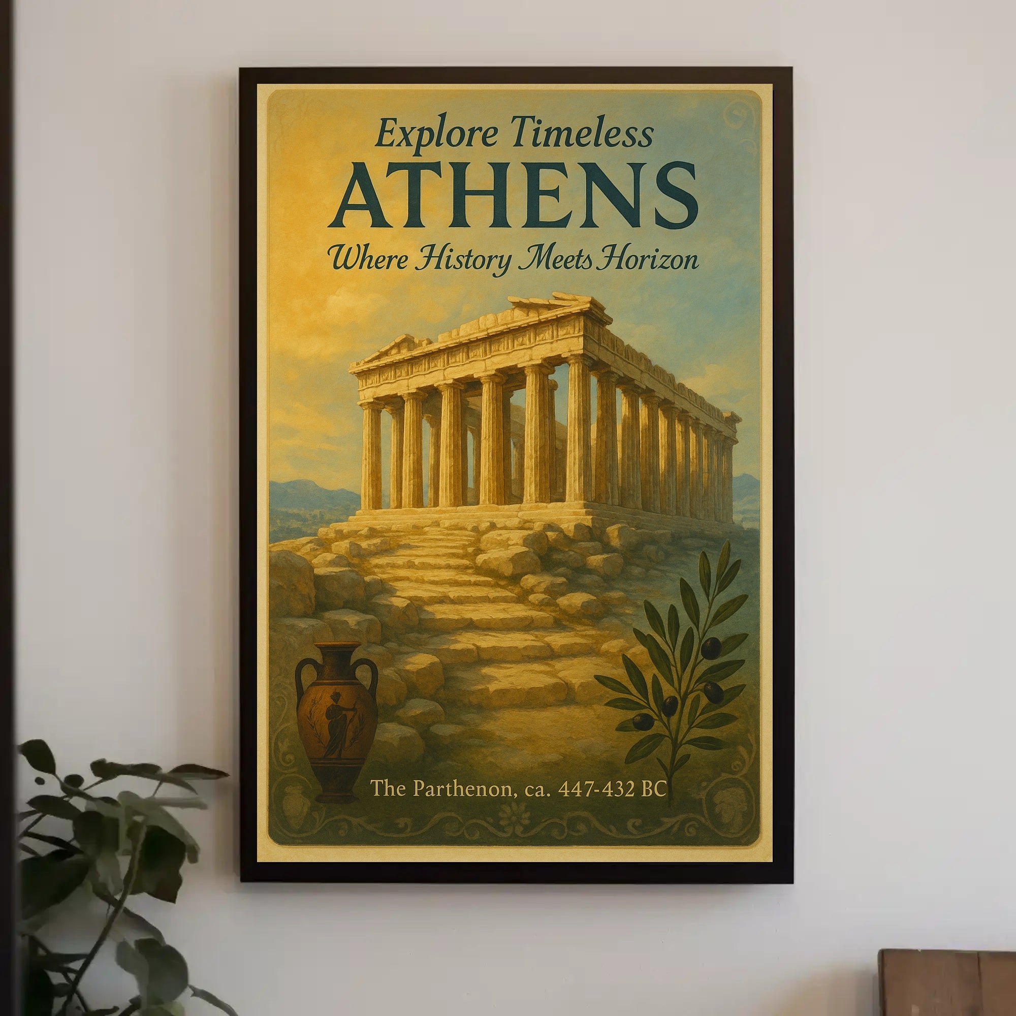 Parthenon Vintage Athens Travel Art Poster