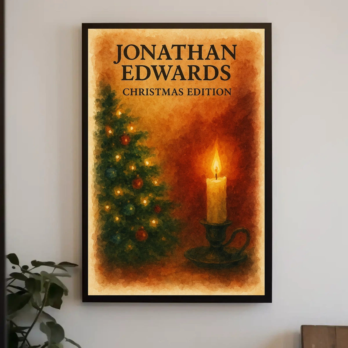 Warm Christmas Setting, Ornaments and Candle Art Poster