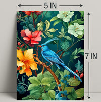 Tropical Bird and Flowers Vibrant Art Animal Poster