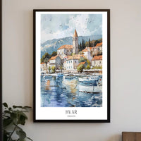 Picturesque Coastal Town in Hvar Travel Poster PosterGoat