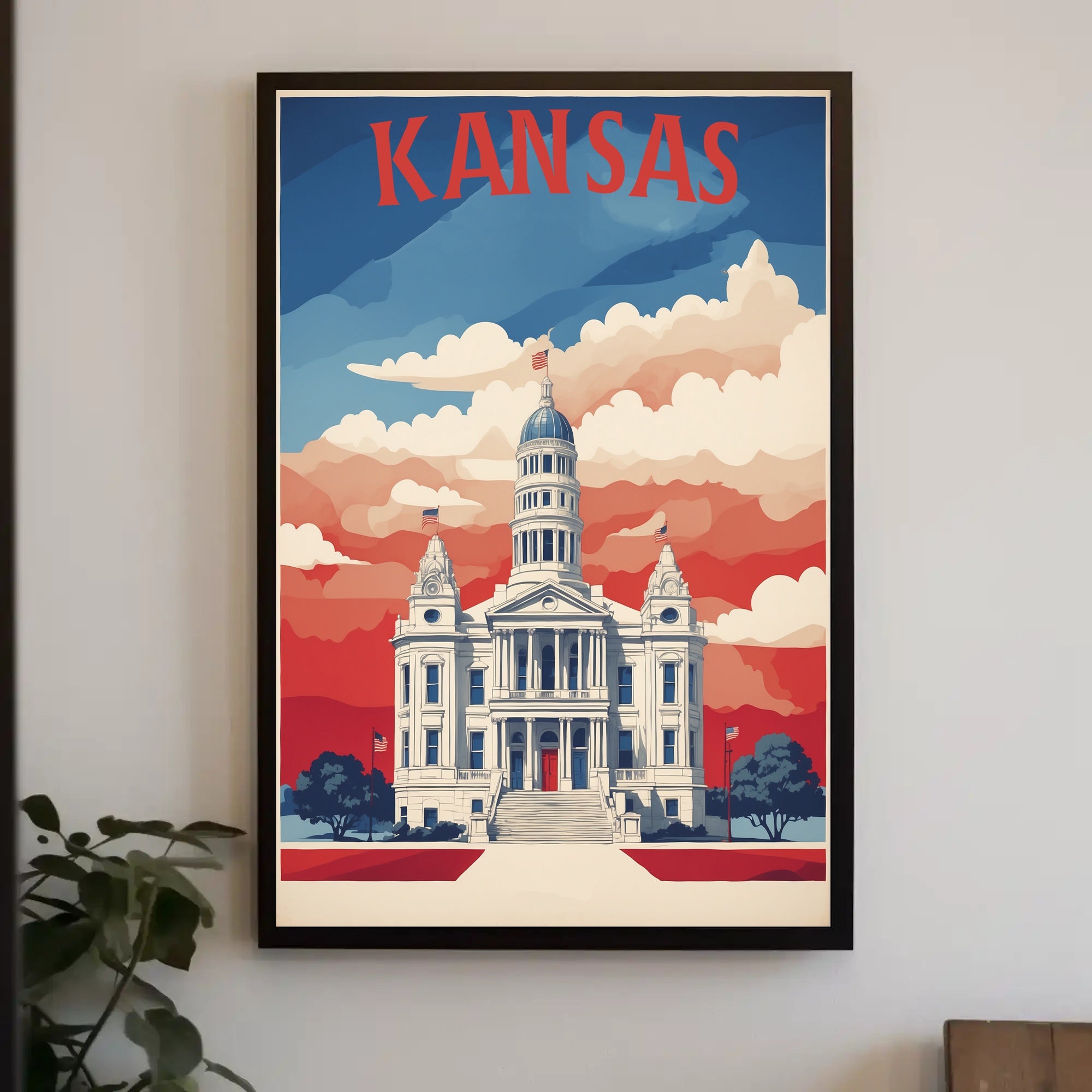 Kansas State Capitol Patriotic Vintage Travel Poster