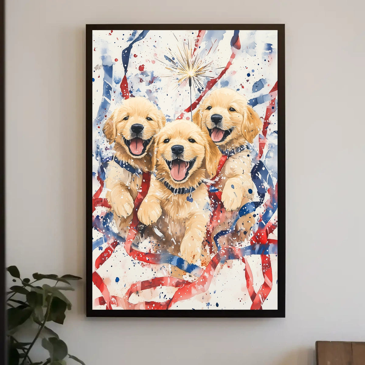 Three Golden Retriever Puppies Wall Art Decor Poster