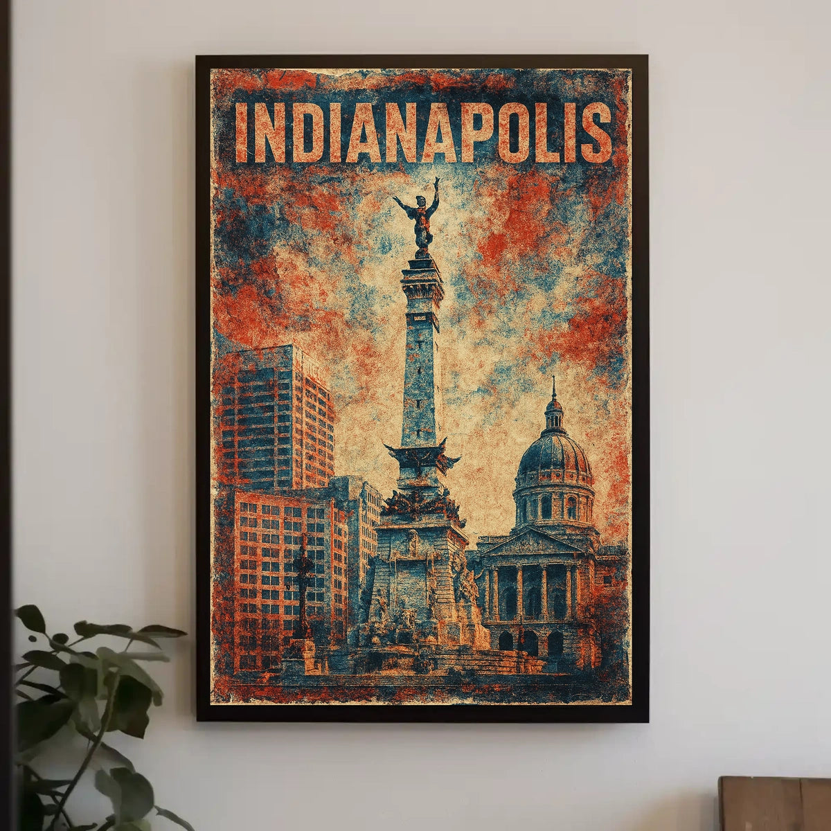 Indianapolis Skyline Art Cityscape Digital Painting Photography Realism Wanderlust Decor Poster