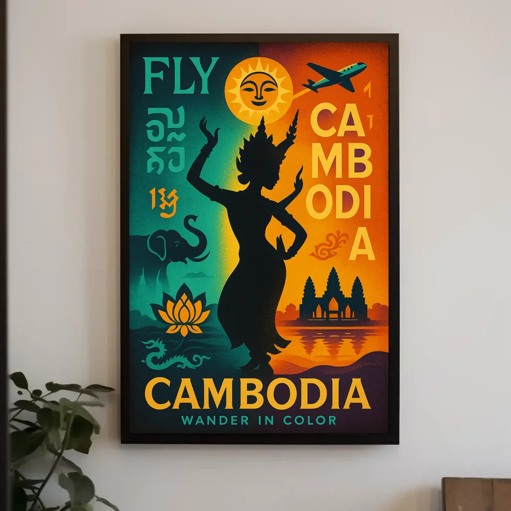 Vibrant Retro Cambodian Travel Adventure Poster PosterGoat