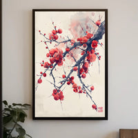 Elegant Red Plum Blossoms Artistic Poster PosterGoat