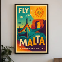 FLY MALTA Vibrant Retro Travel Adventure Poster PosterGoat
