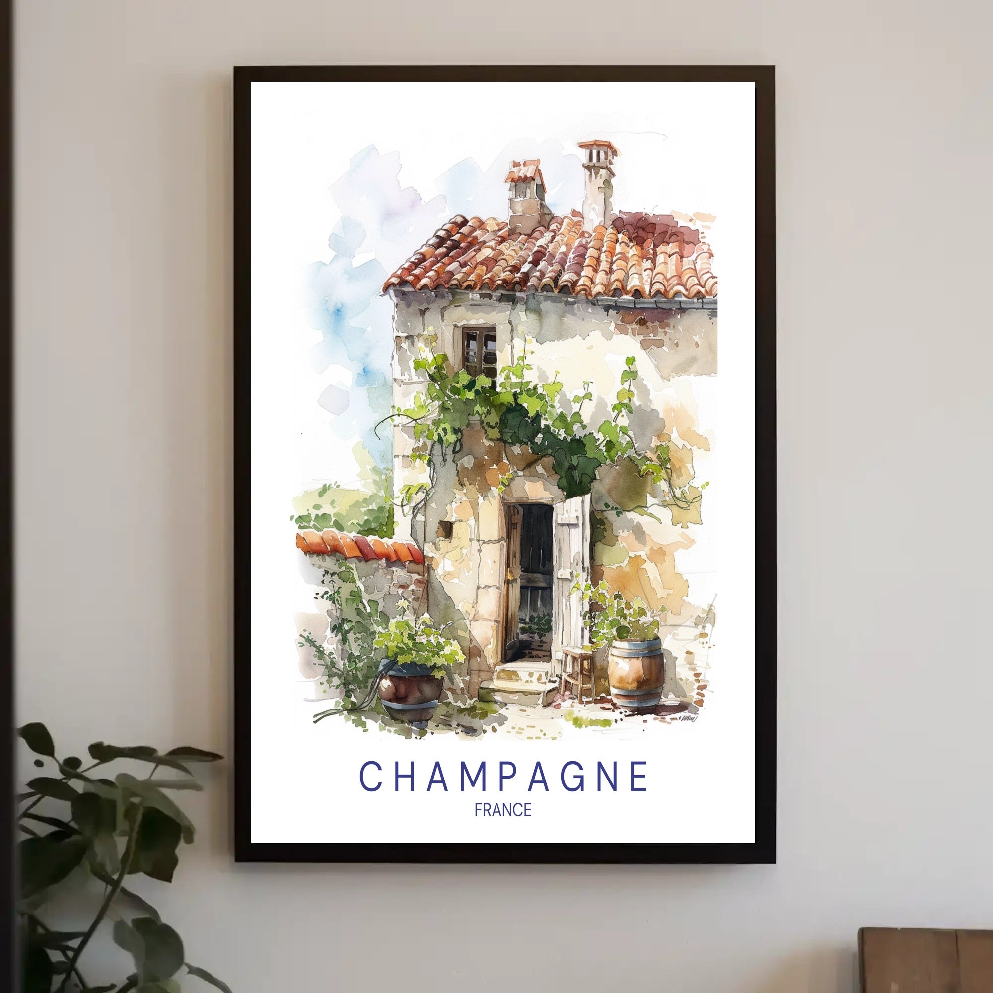 Champagne Countryside Watercolor Art Cultural or Heritage Poster PosterGoat