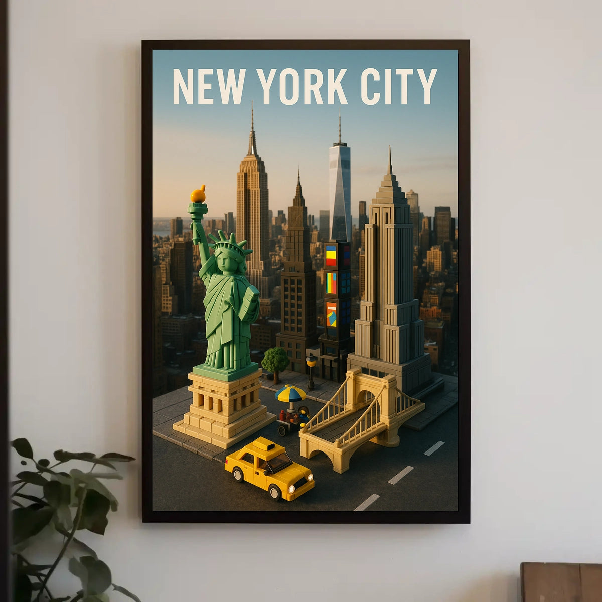 New York City Poster Modern Whimsical Toy Brick Wall Art