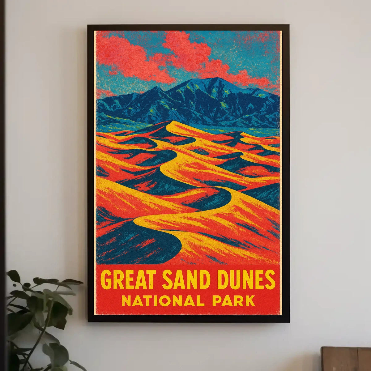 Great Sand Dunes National Park Vintage Travel Art Deco Nostalgic Adventure Colorful Dunes Scene Poster