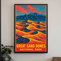 Great Sand Dunes National Park Vintage Travel Art Deco Nostalgic Adventure Colorful Dunes Scene Poster
