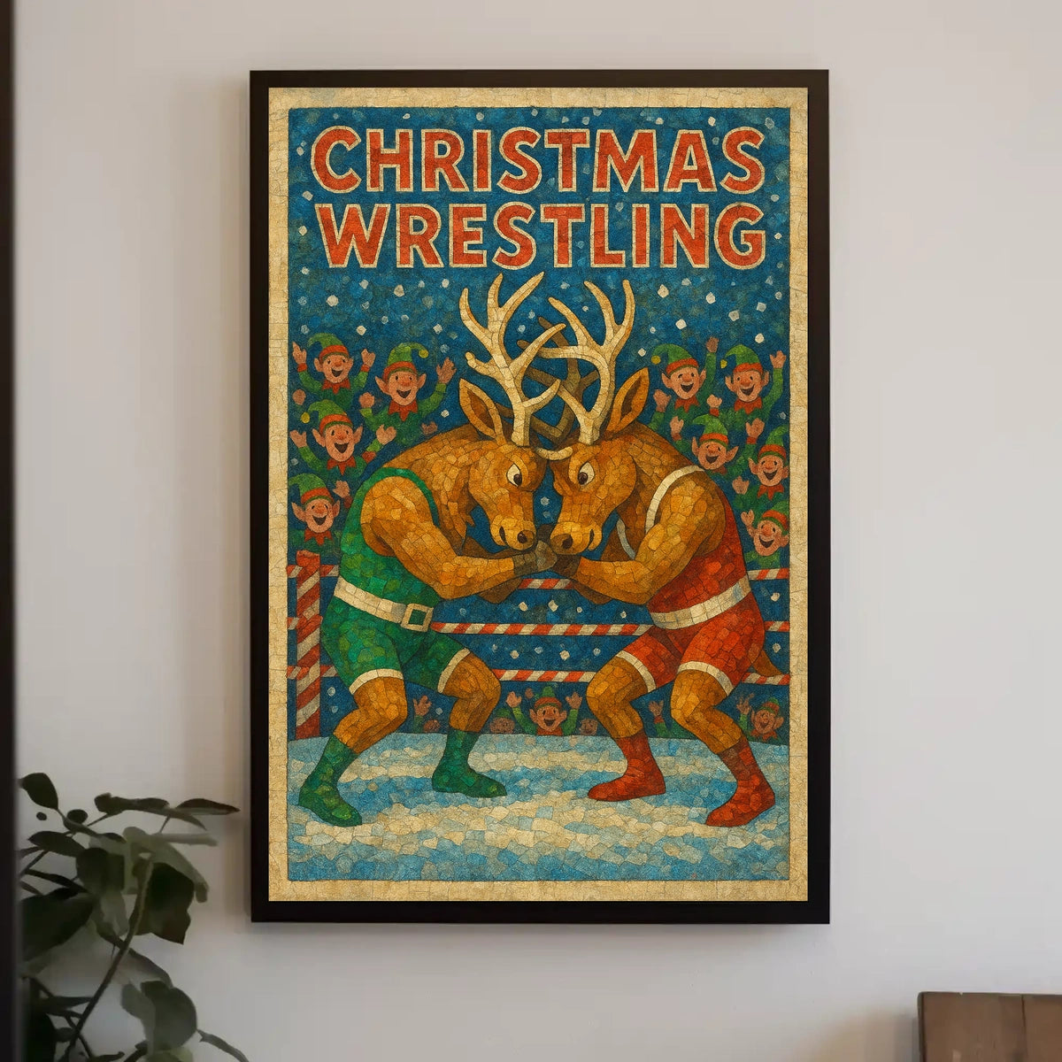 Christmas Wrestling Reindeer Festive Holiday Poster Art