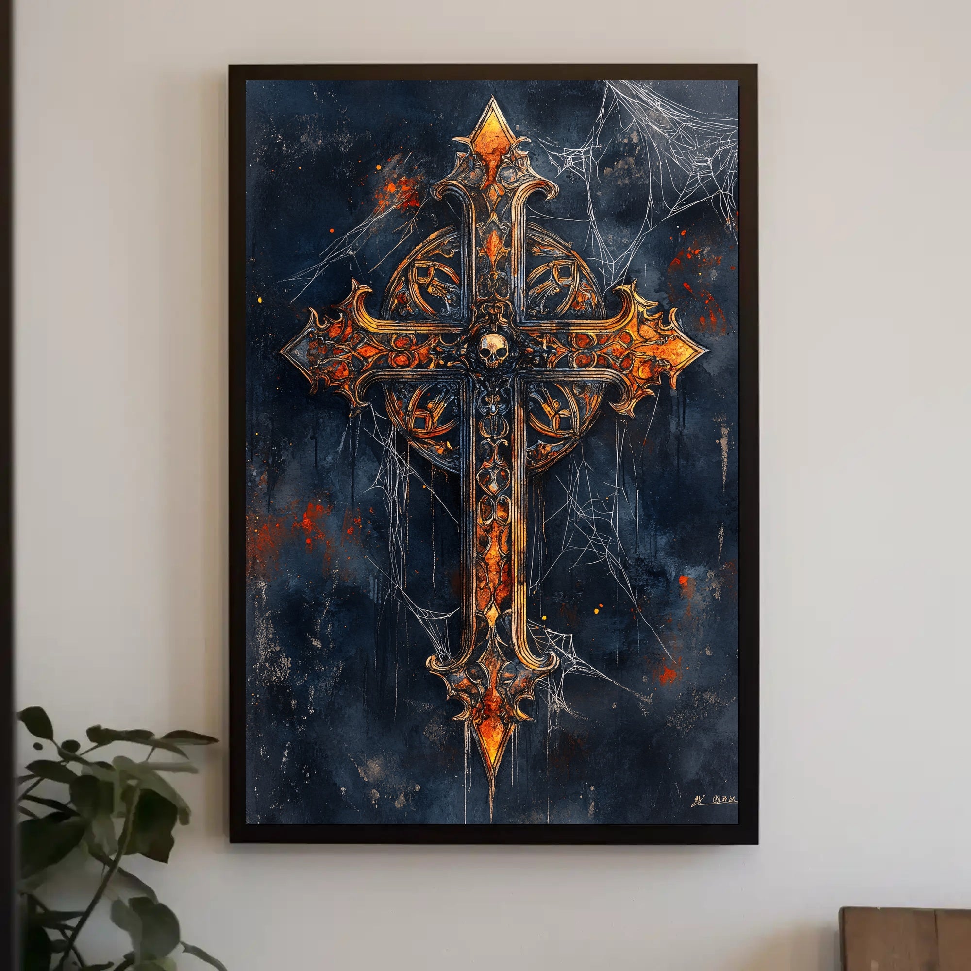 Gothic Cross With Skull Poster