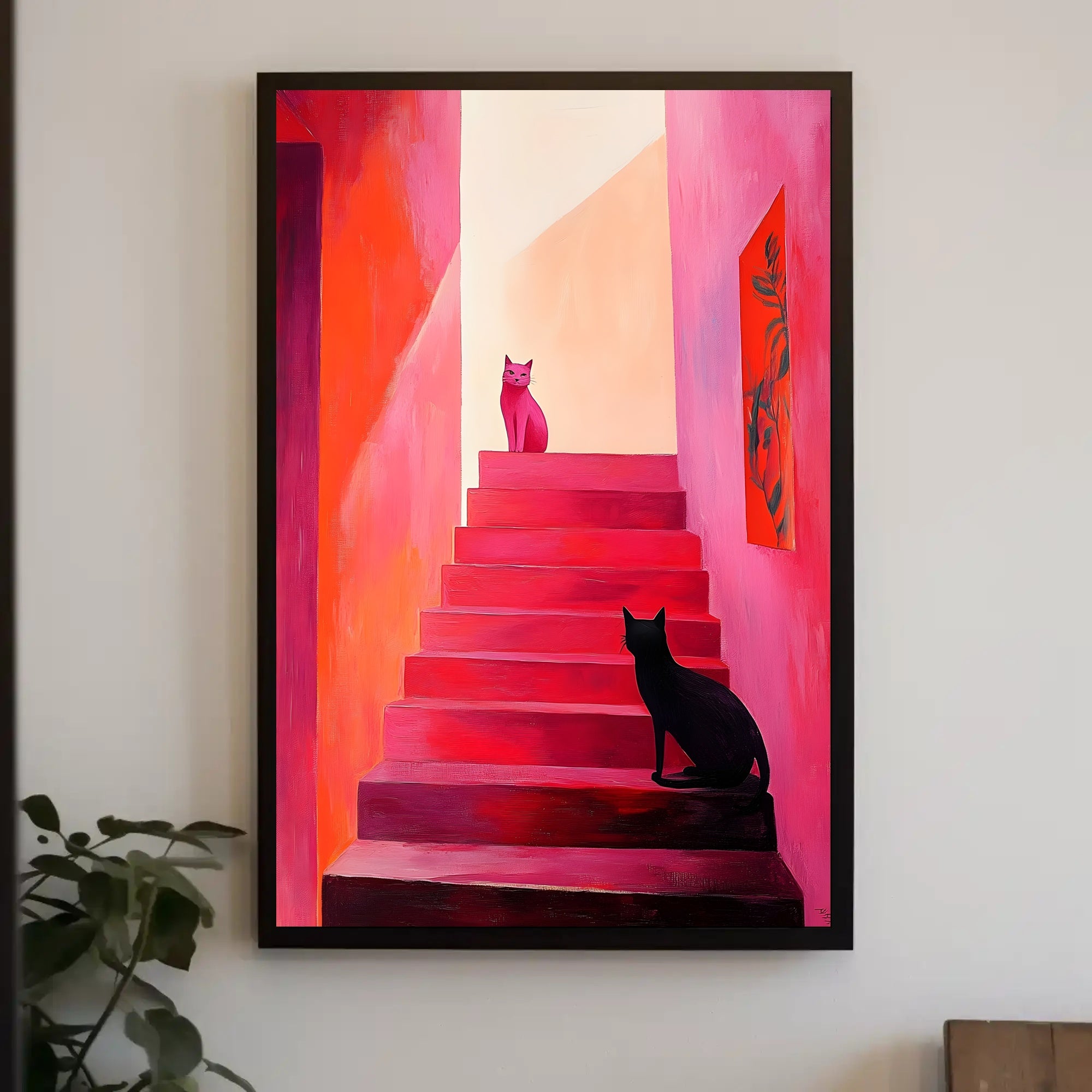 Stairway Cats Poster Charming Wall Art Print