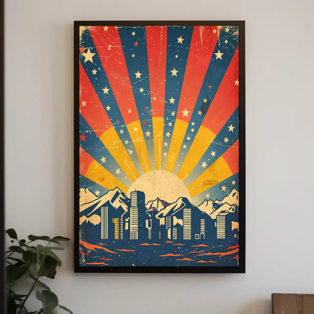 City Skyline Retro Poster: Hopeful Urban Sunrise