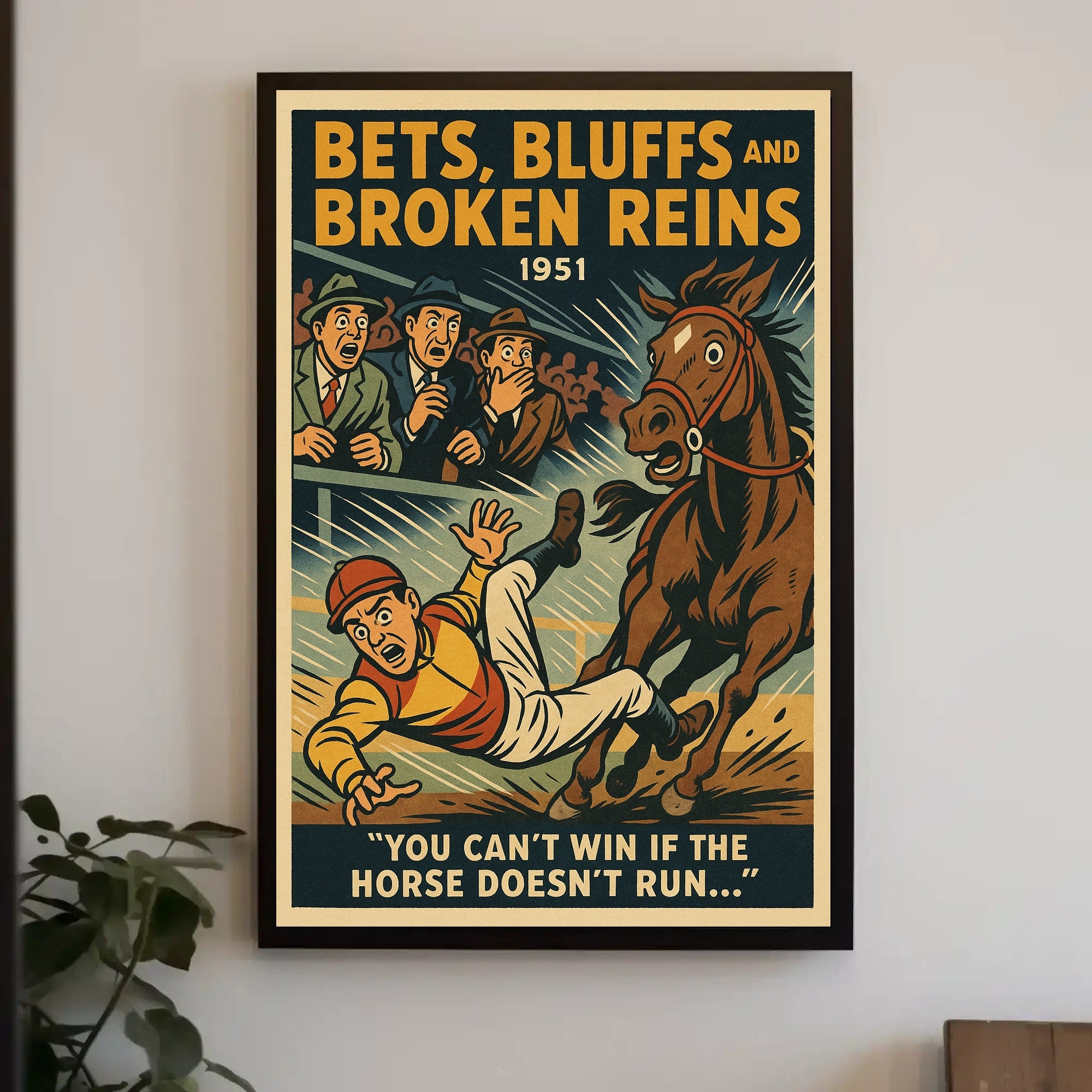 Bets Bluffs and Broken Reins 1951 Sports Poster