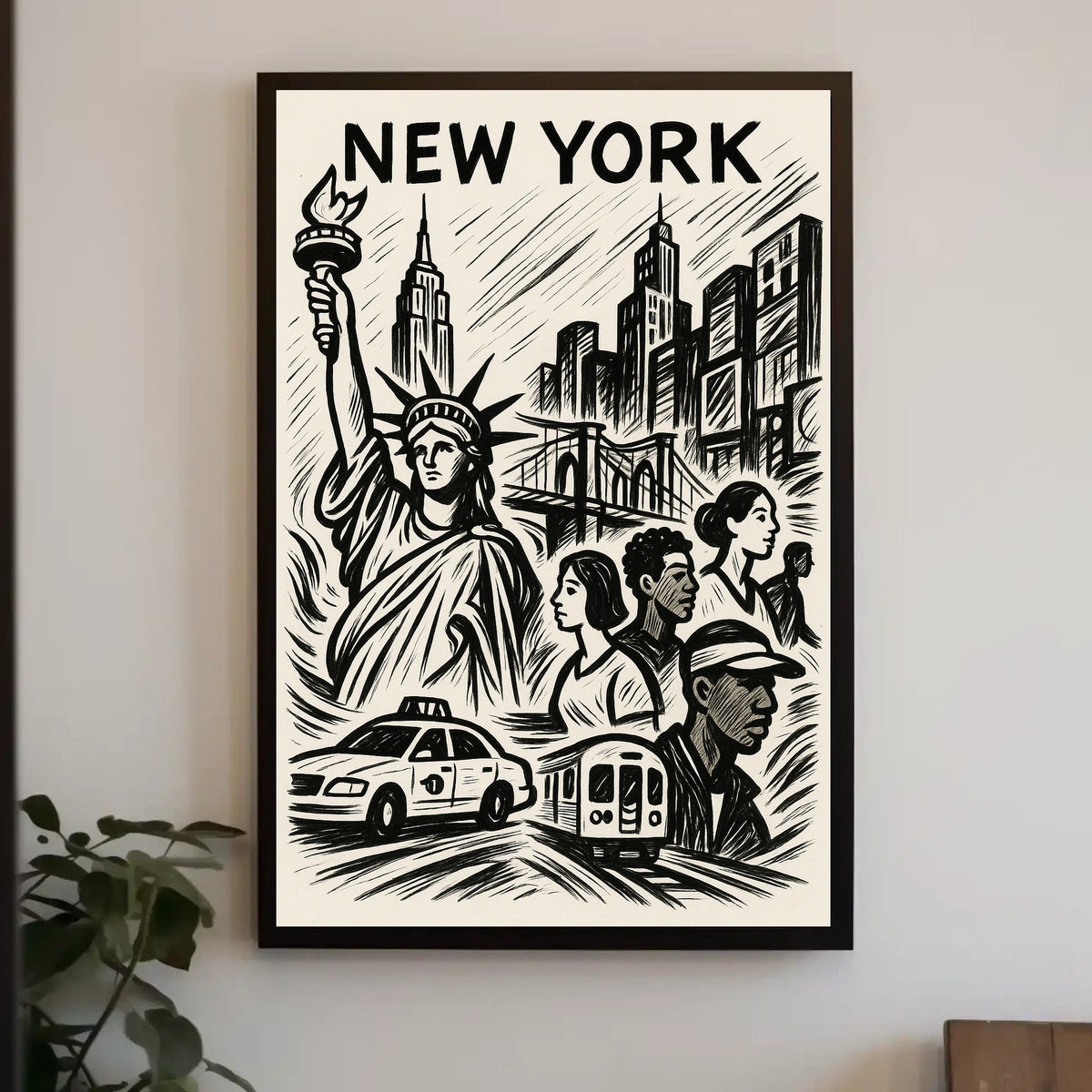New York City Iconic Landmarks Poster Vintage Wall Art