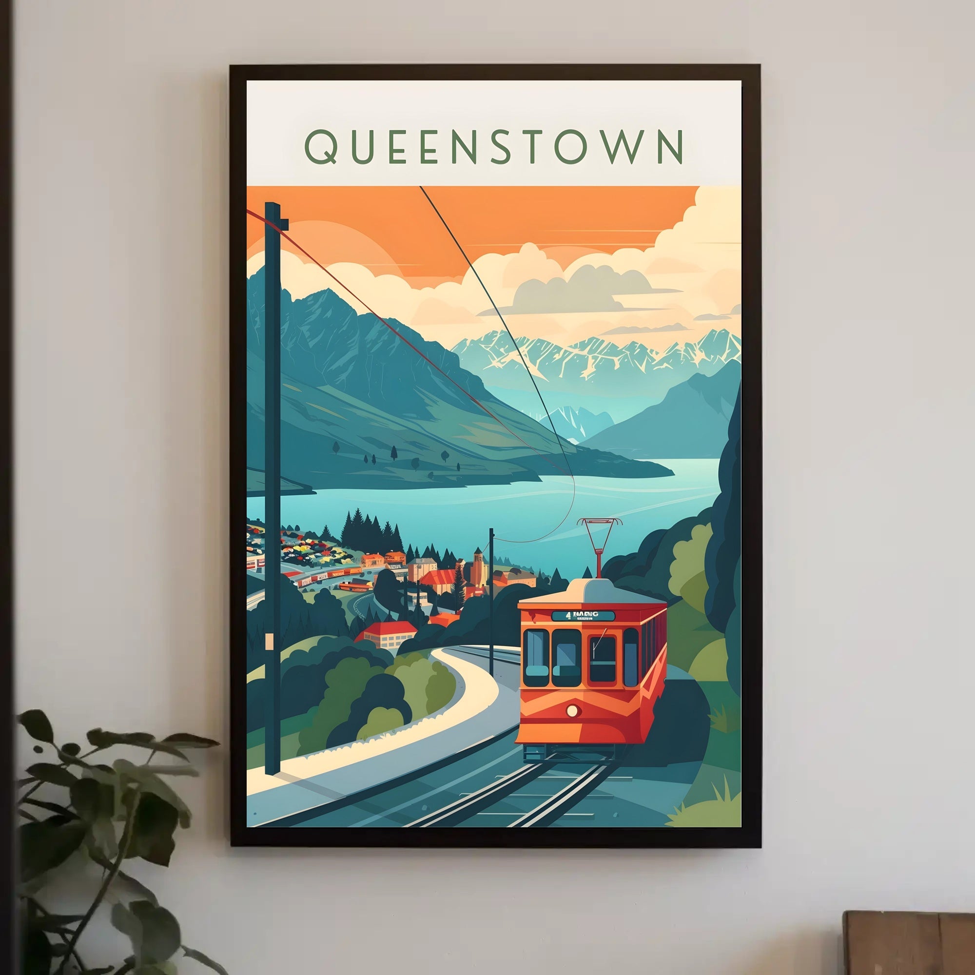 Queenstown Mountains and Tram Travel Poster