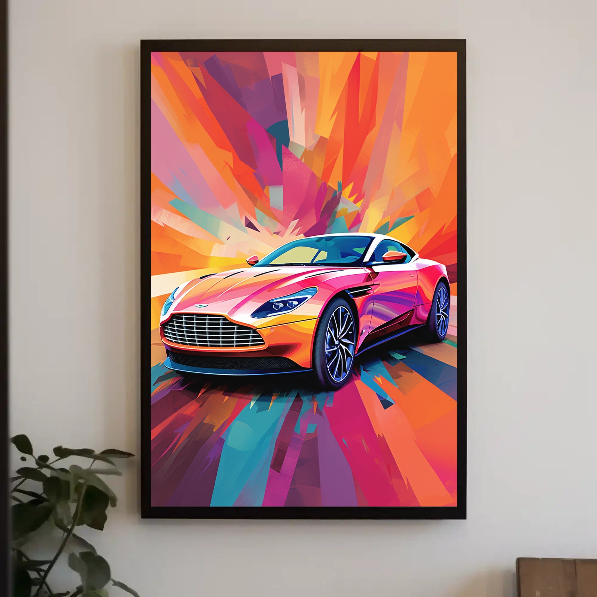 Luxury Sports Car in Vibrant Abstract Pop Culture Poster