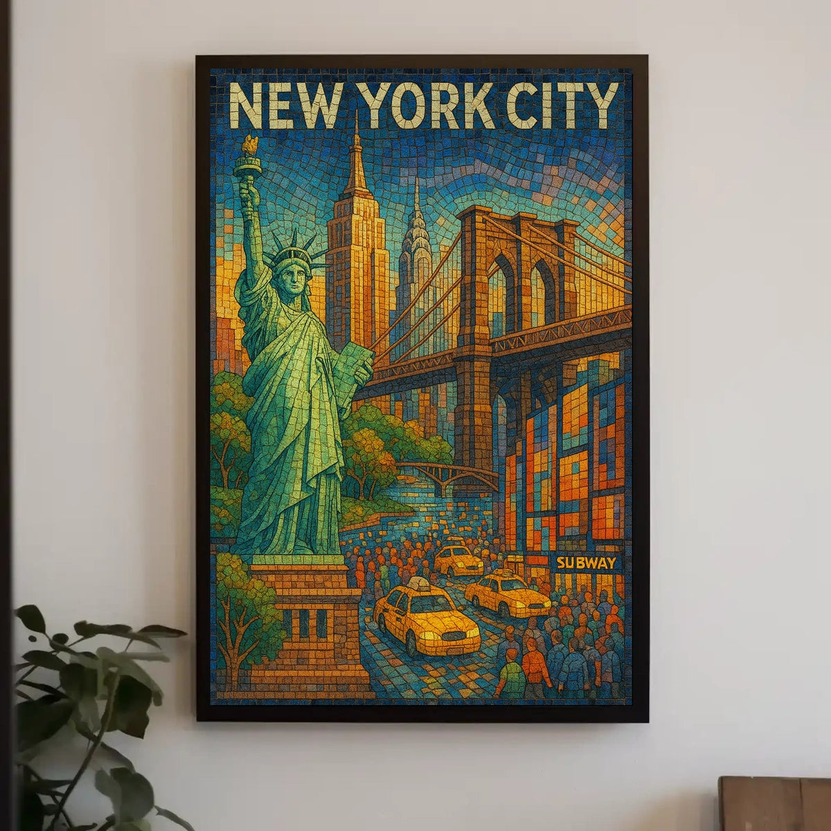 New York City Mosaic Poster Vibrant Urban Art Lovers
