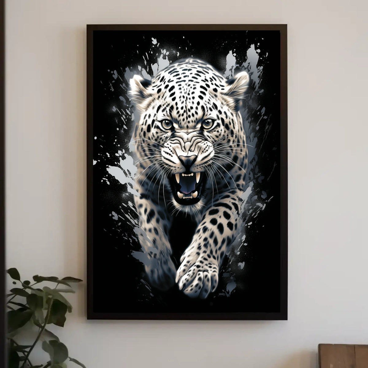 Fierce Roaring Leopard Dynamic Art Poster Print