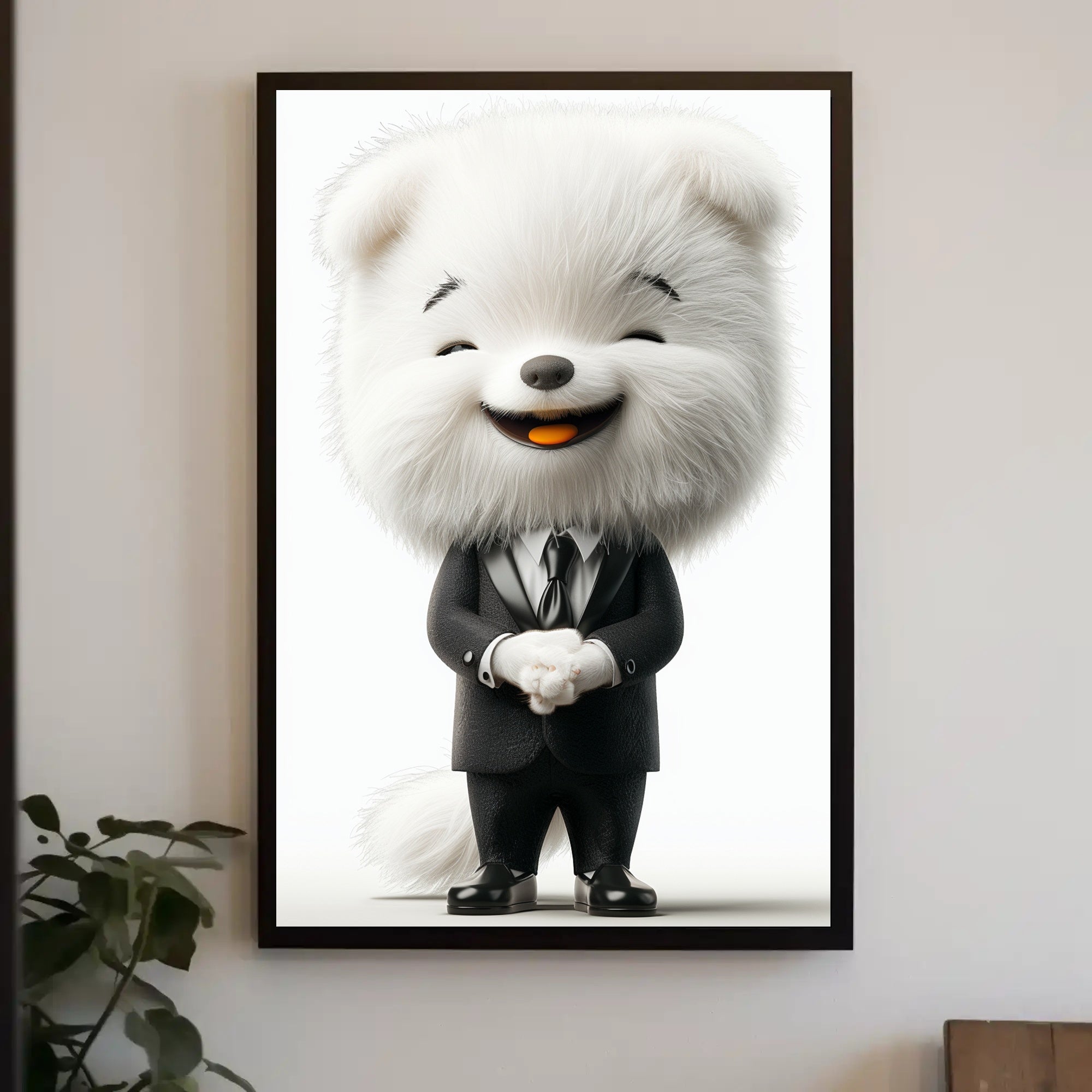 Elegant Anthropomorphic Dog Cartoon in Formal Suit Poster PosterGoat