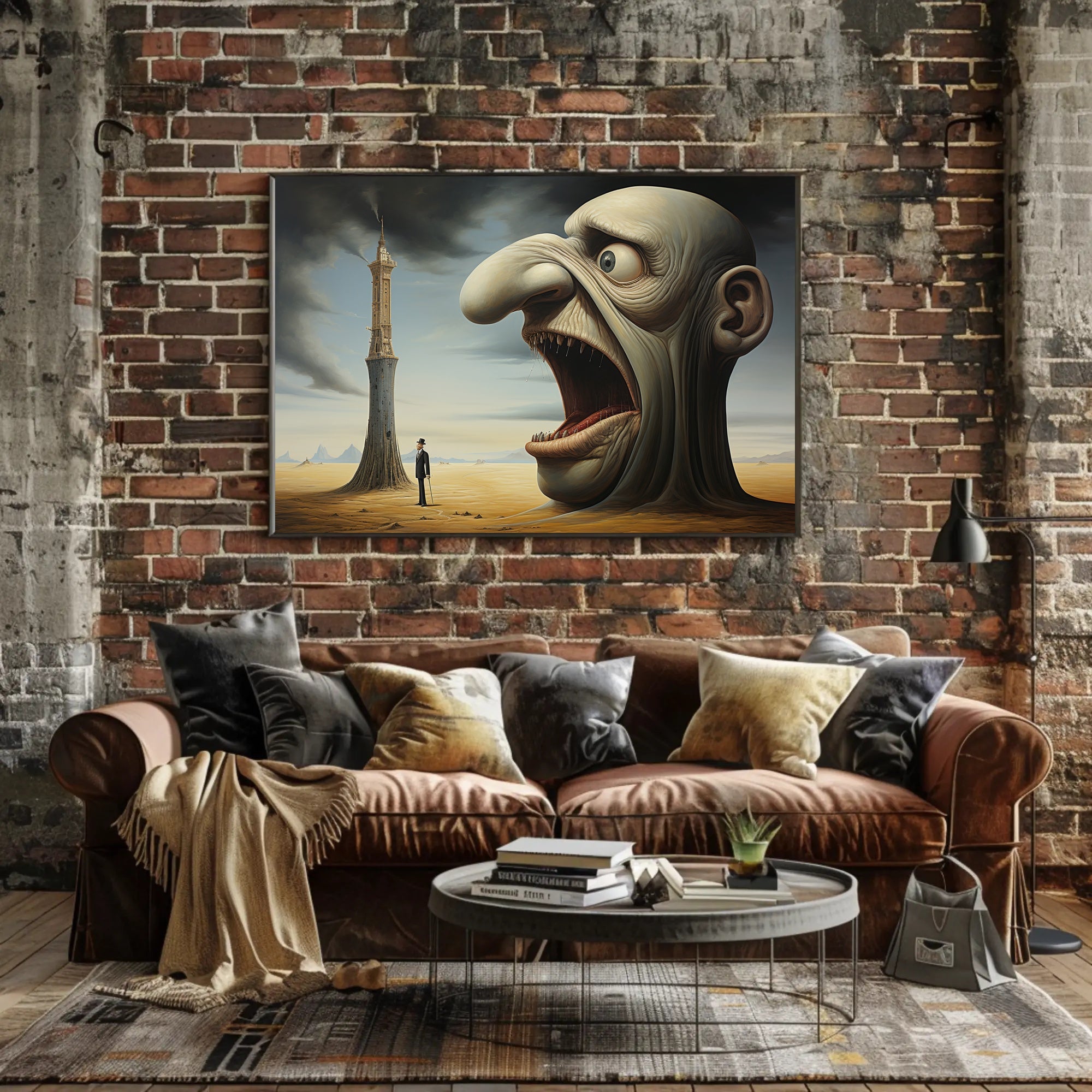 Surreal Desert Landscape with Grotesque Elements - Artistic Poster
