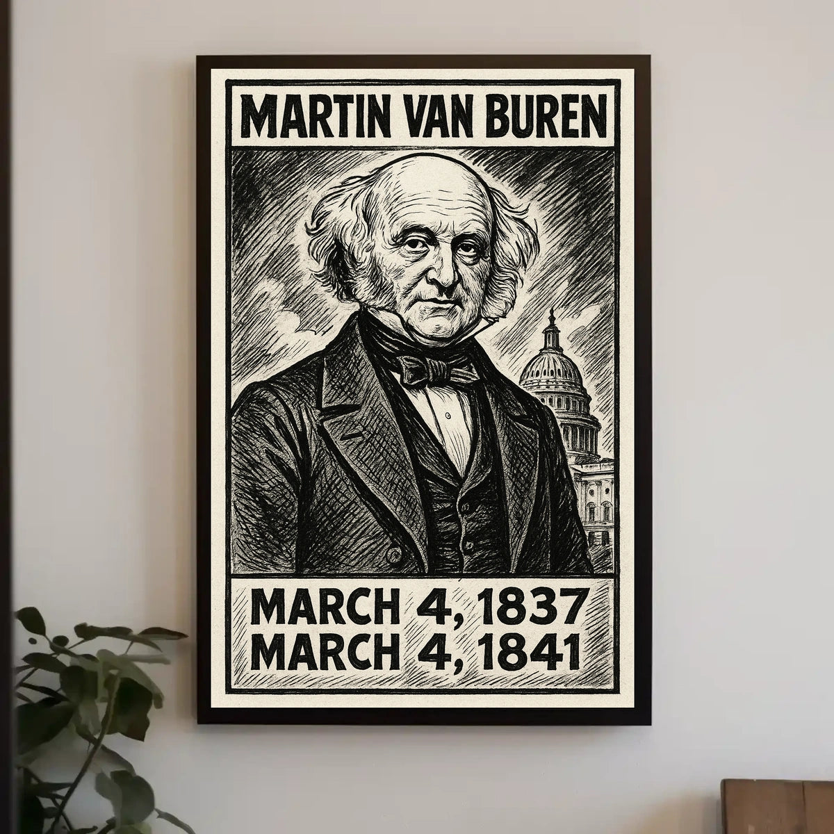 Martin Van Buren 8th President of the United States B & W Comic Sketch Poster
