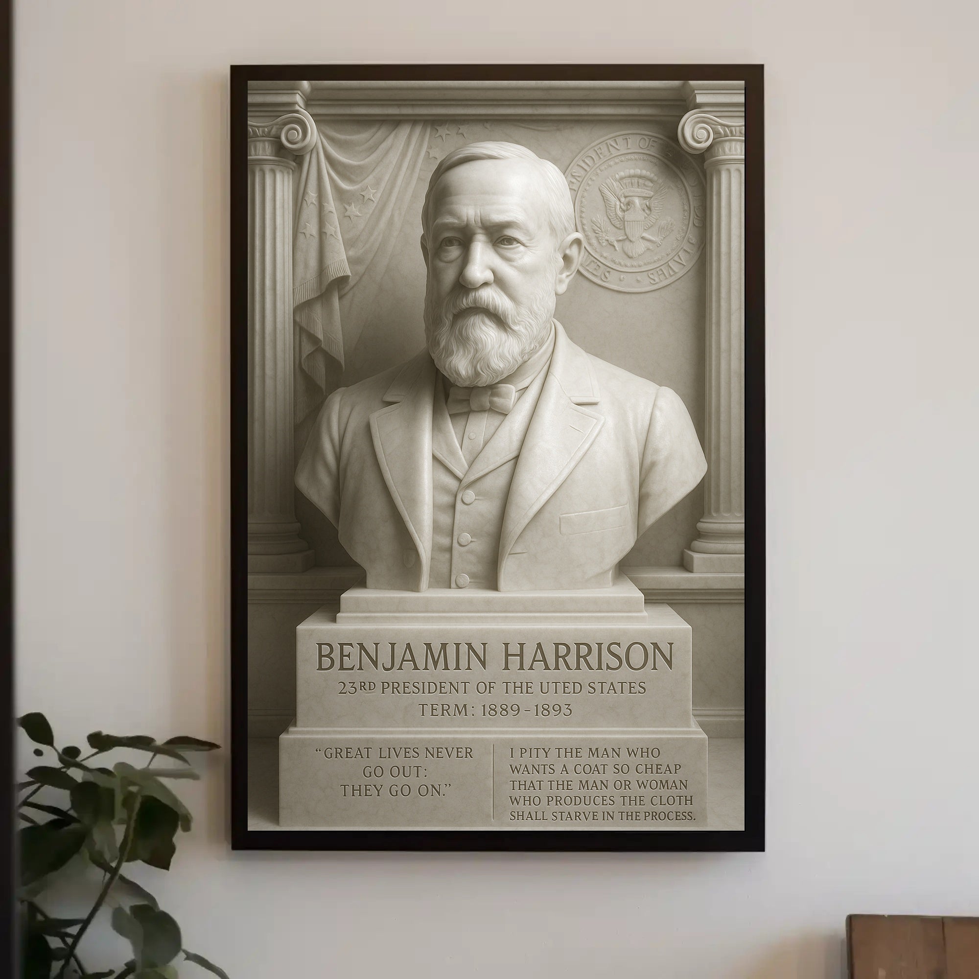 Benjamin Harrison Vintage Marble Presidential Poster