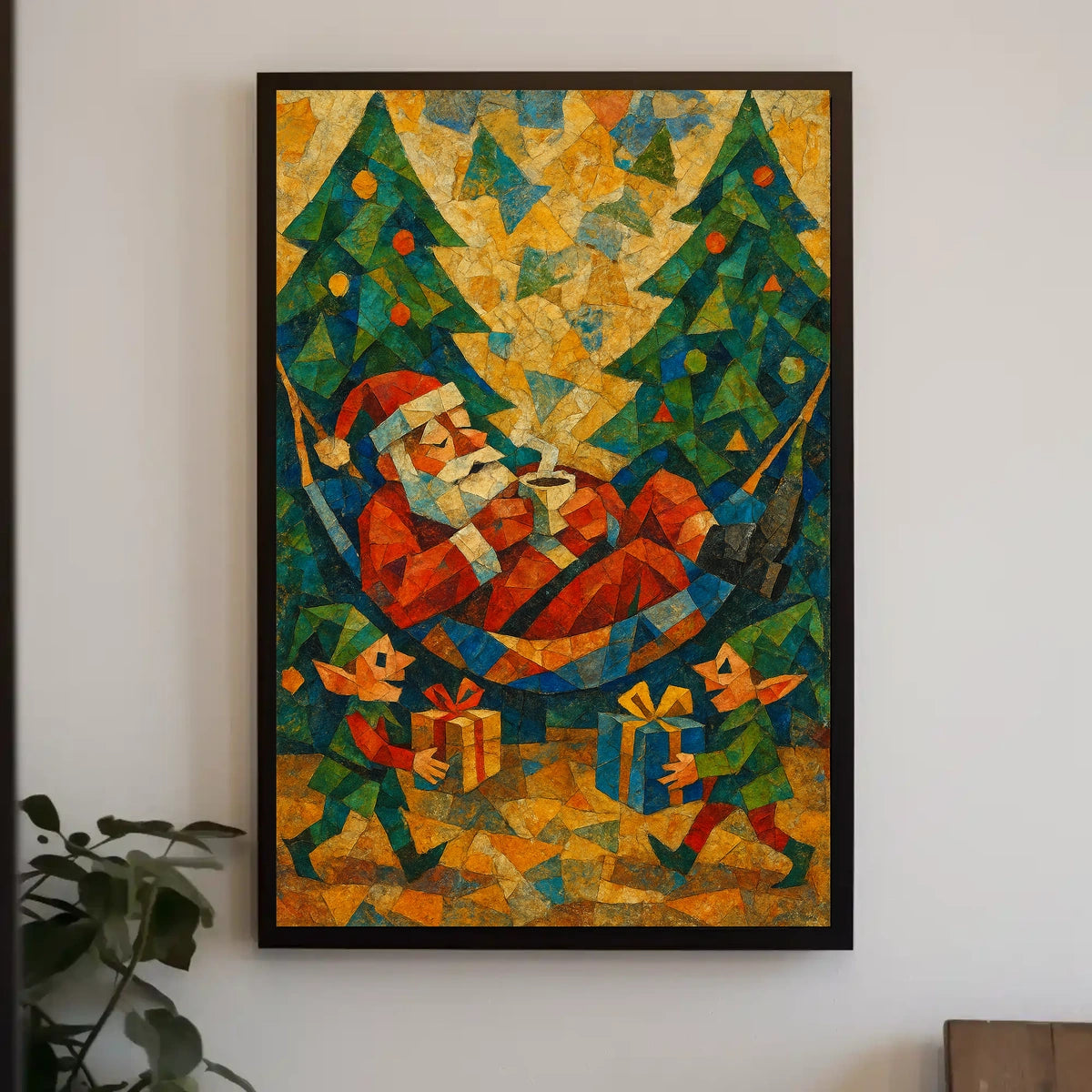 Festive Santa Claus in Hammock Christmas Poster