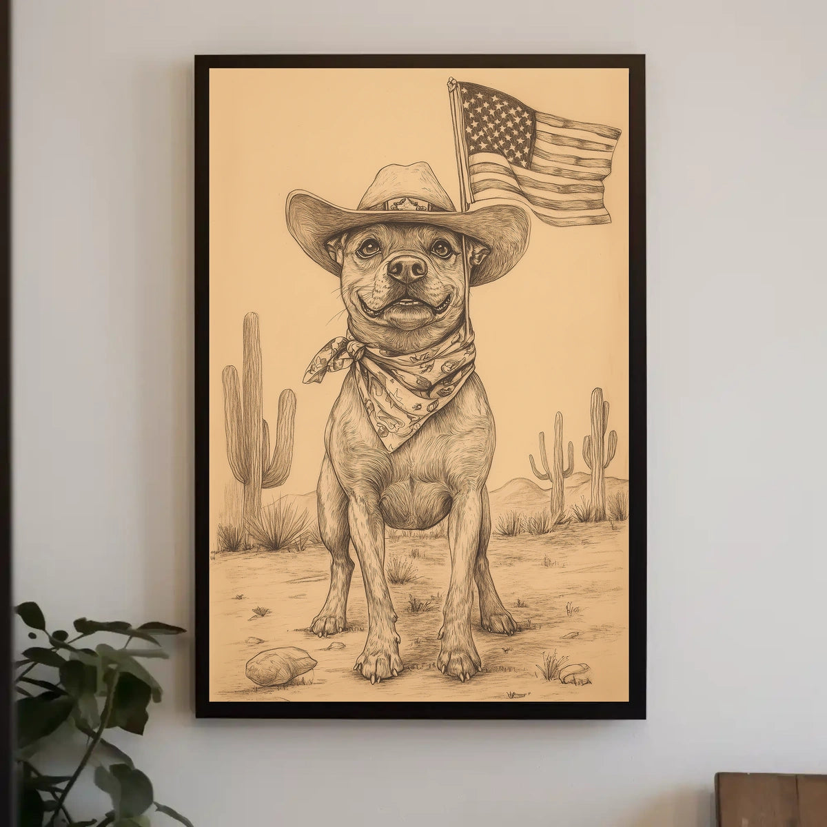 sketch style drawing of a cowboy dog Poster