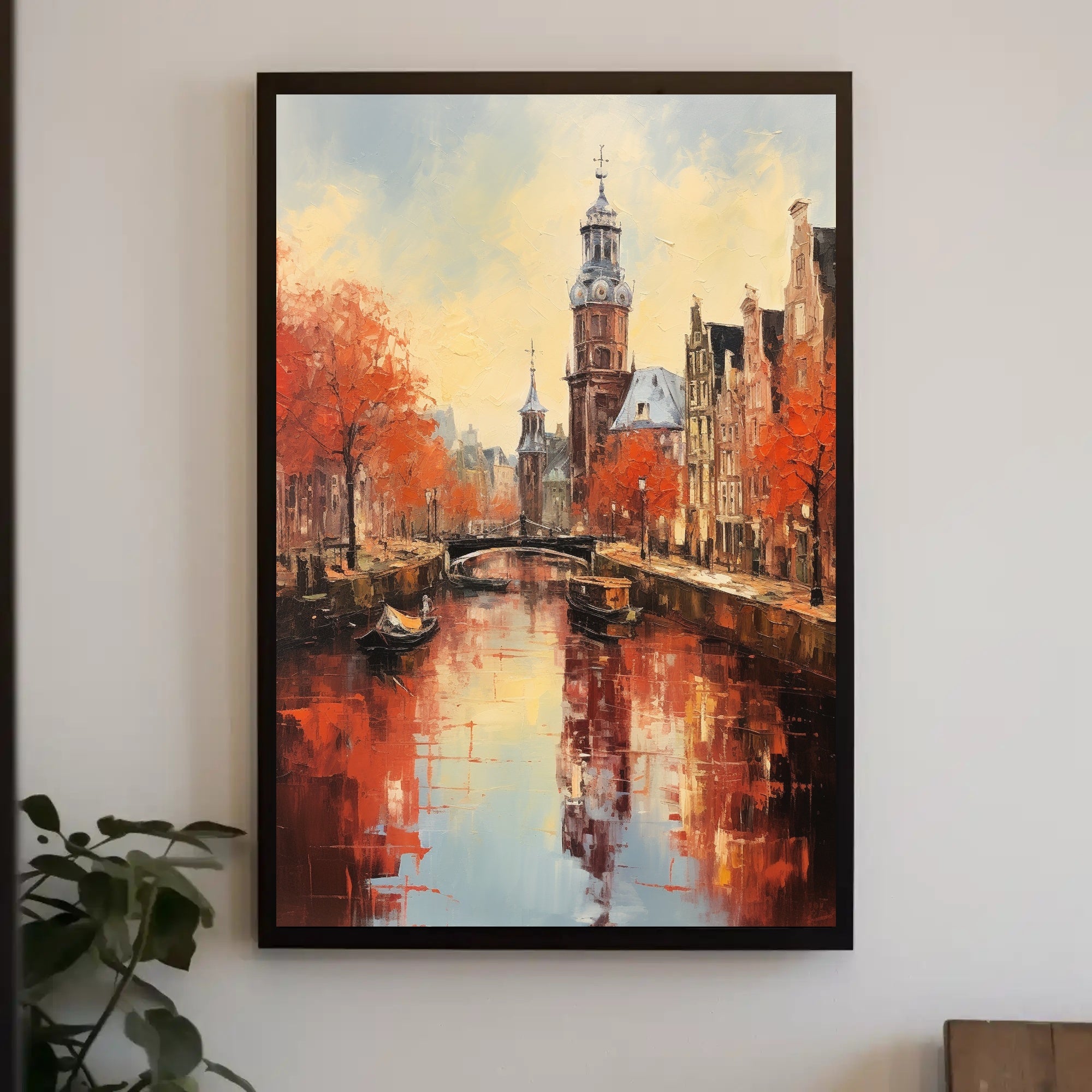 Amsterdam Canal Autumn Scene: Impressionistic Travel Poster