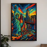 Vibrant New York Cityscape Poster Bold Colors Living Rooms