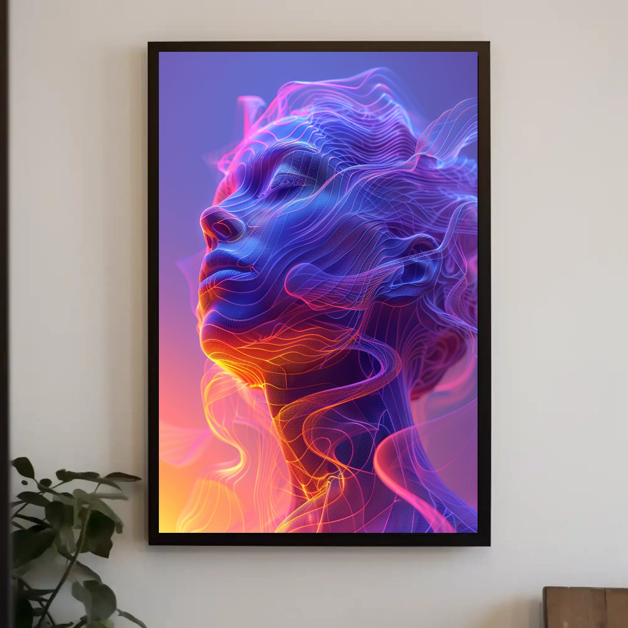 Vibrant Surreal Face with Futuristic Design Artistic Poster PosterGoat
