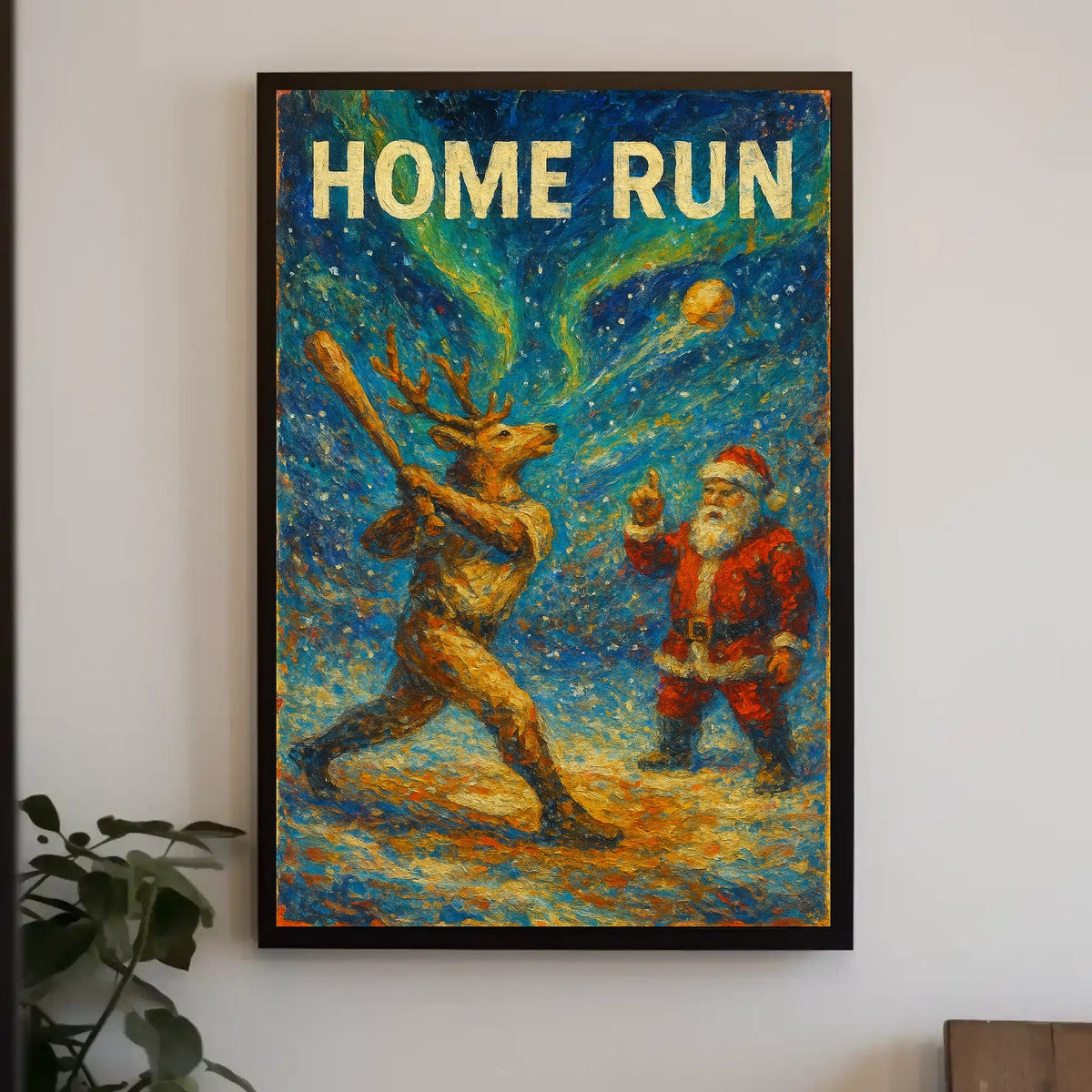 Reindeer Baseball Christmas Fun Sports Poster