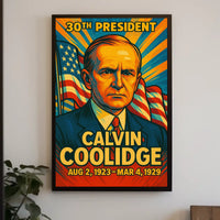 Calvin Coolidge 30th President of the United States Colorful Comic Book Style Poster