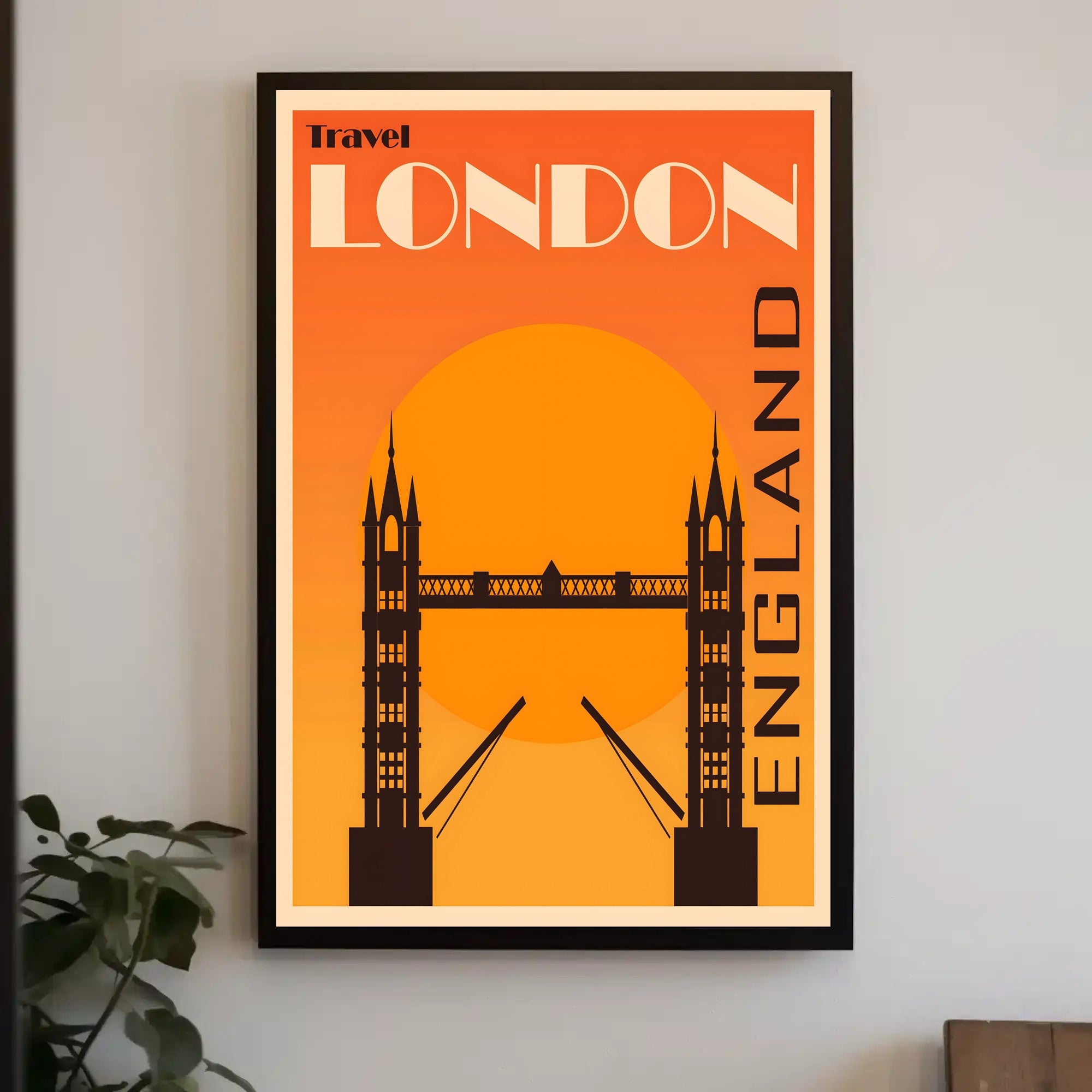 Stylized 1920s London Tower Bridge Art Deco Travel Poster