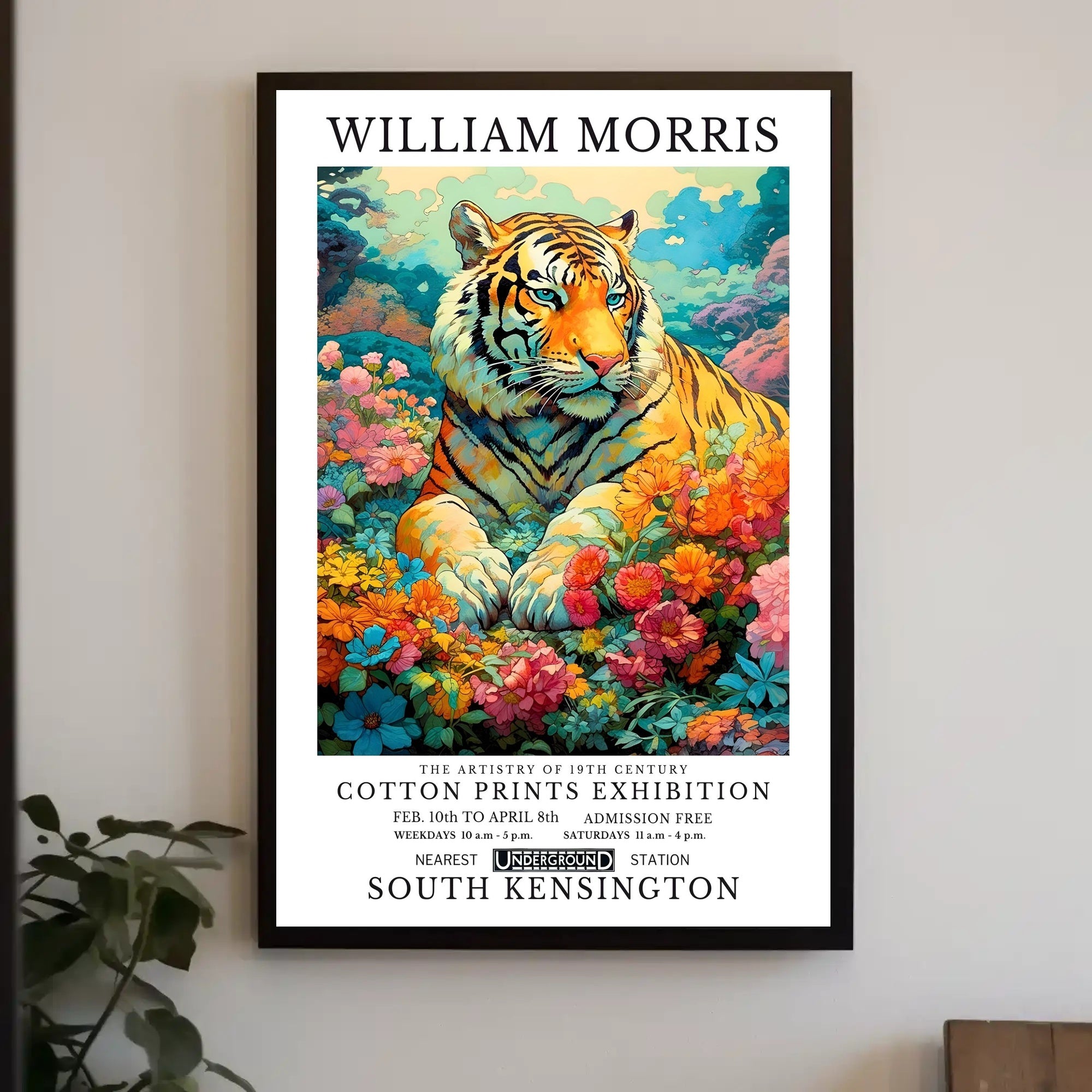 Majestic Tiger in Dreamlike Garden: Abstract or Artistic Poster