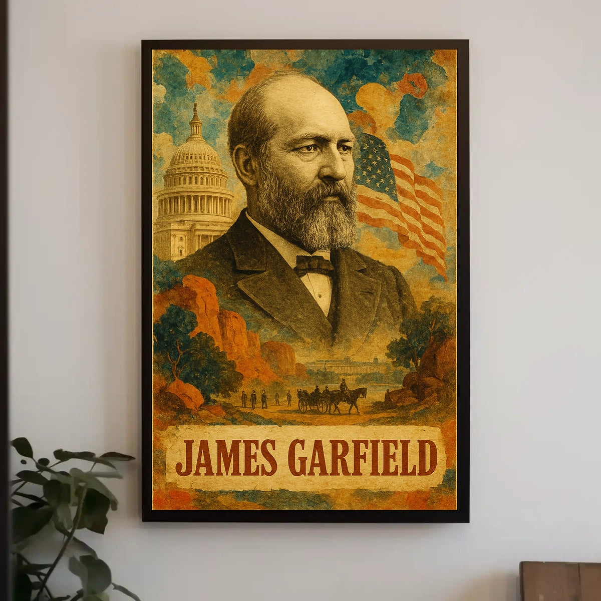 James A. Garfield 20th President of the United States Layered Digital Collage Poster
