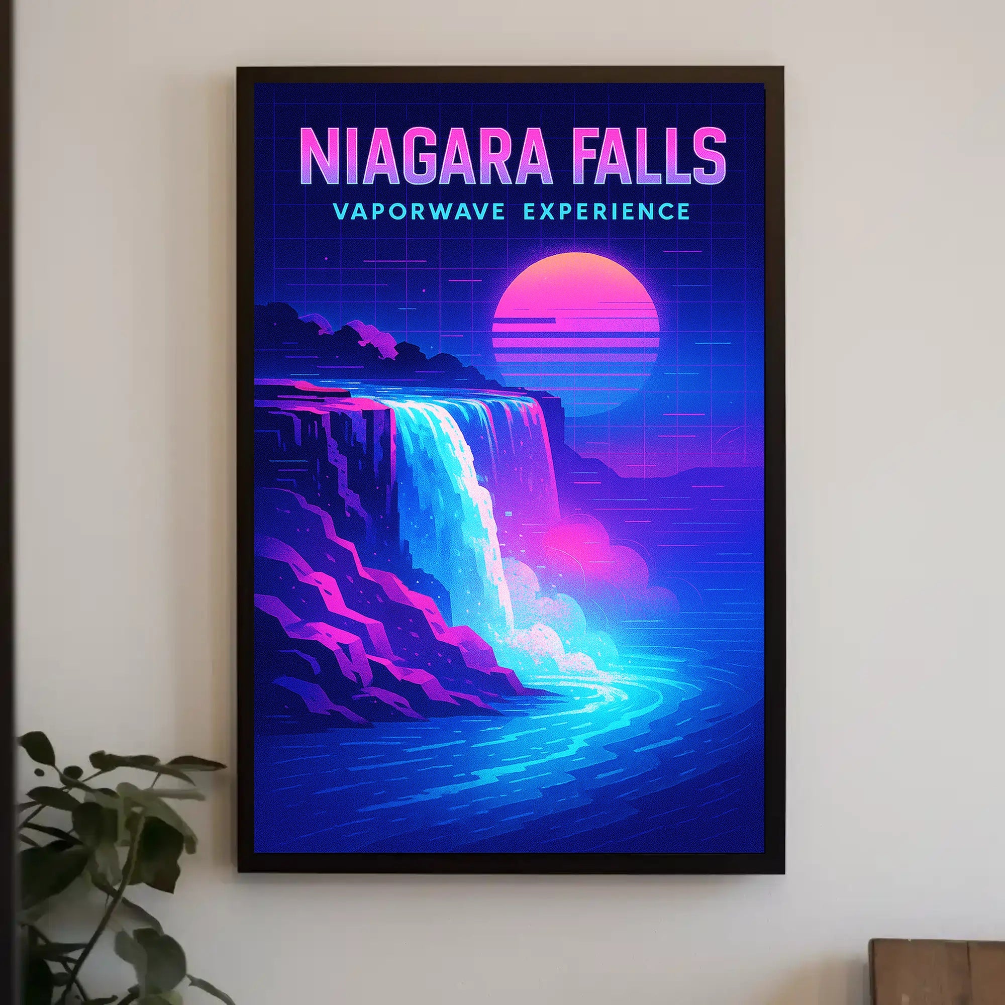 Niagara Falls Vaporwave Experience Poster PosterGoat