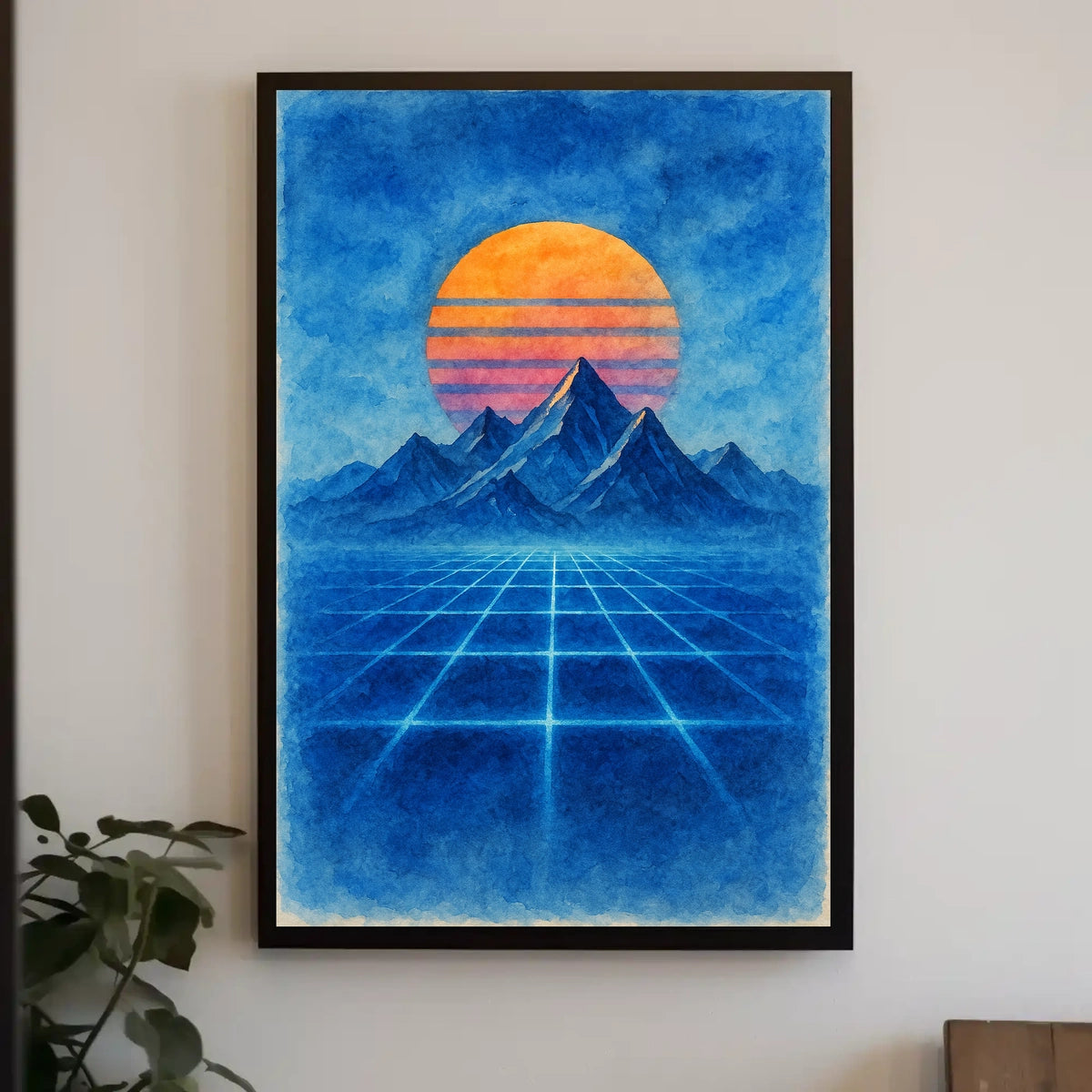 Retro-Futuristic Synthwave Sunset Artistic Poster