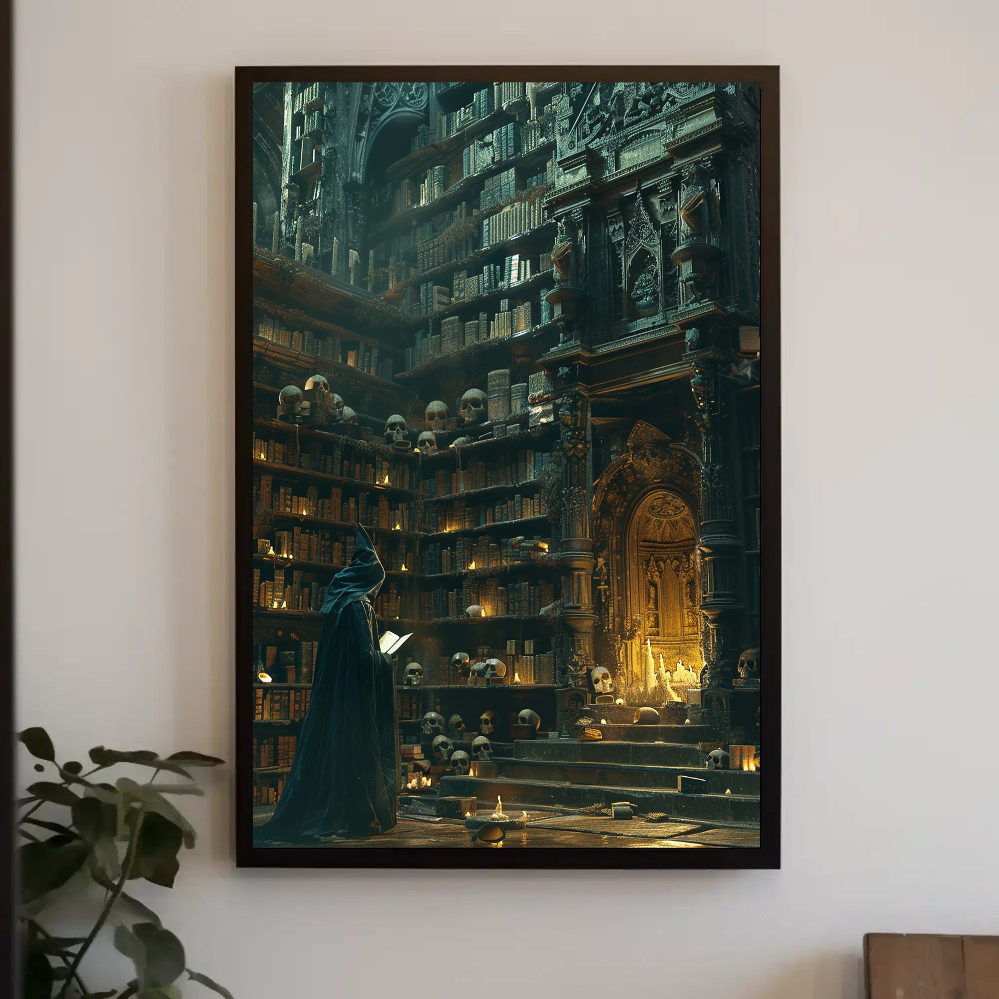 Dark Fantasy Library Scene: Fantasy or Mythology Poster PosterGoat
