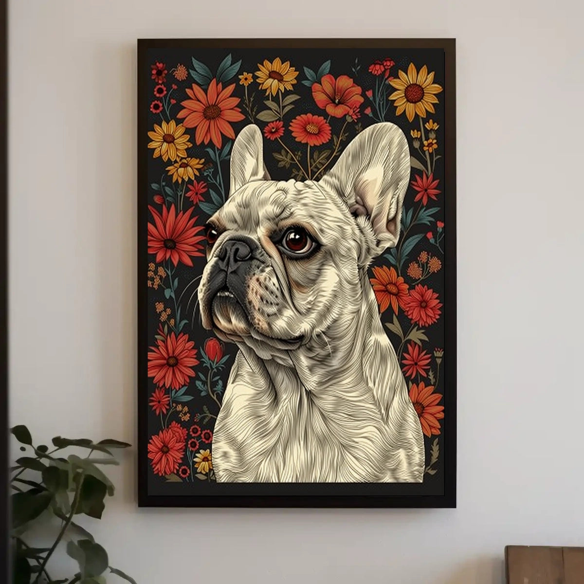 Floral Bulldog Portrait Poster