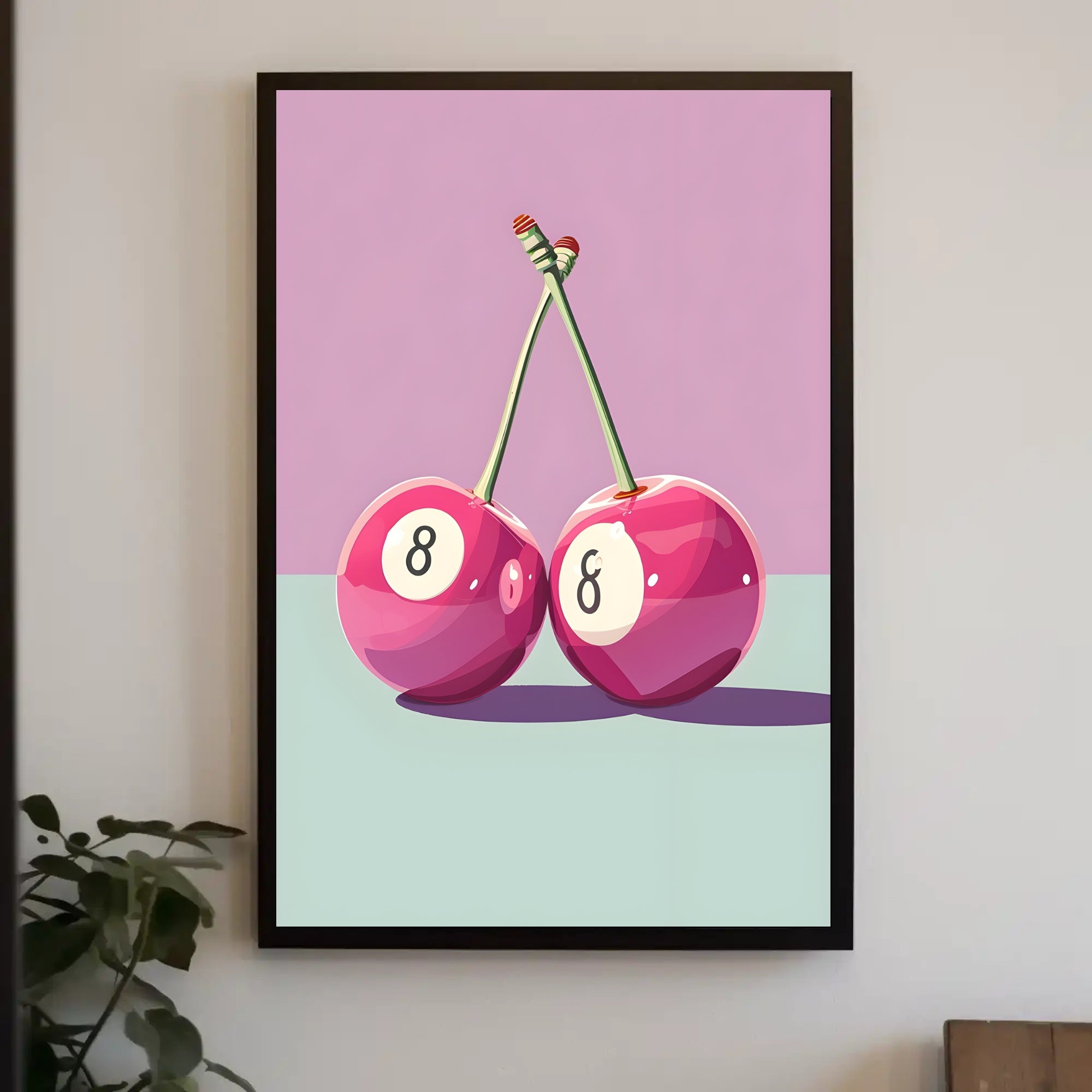 Cherry Billiard Balls Whimsical Art Print - Abstract or Artistic Poster PosterGoat