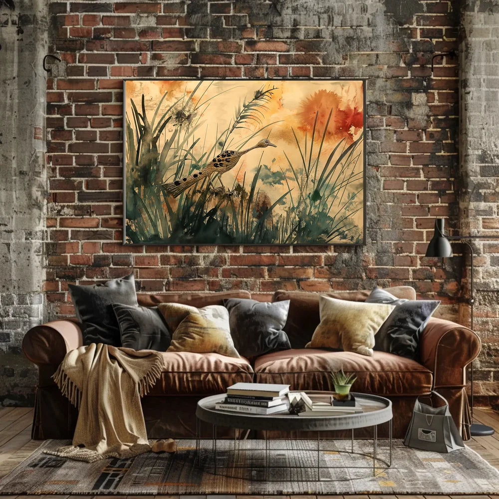 Roadrunner in Serene Watercolor Landscape Poster