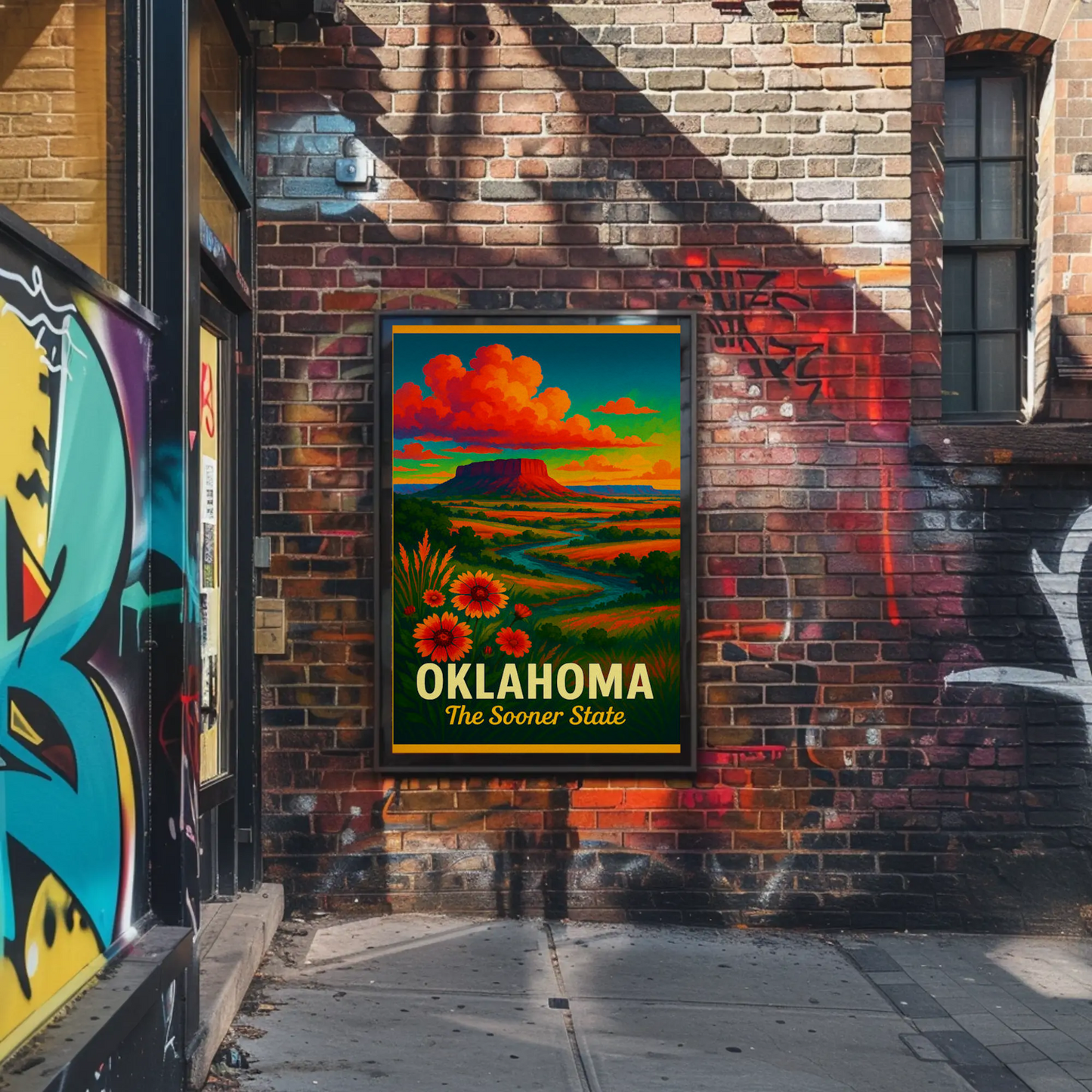 Oklahoma Sooner State Wildflowers Sunset Prairie Travel Poster