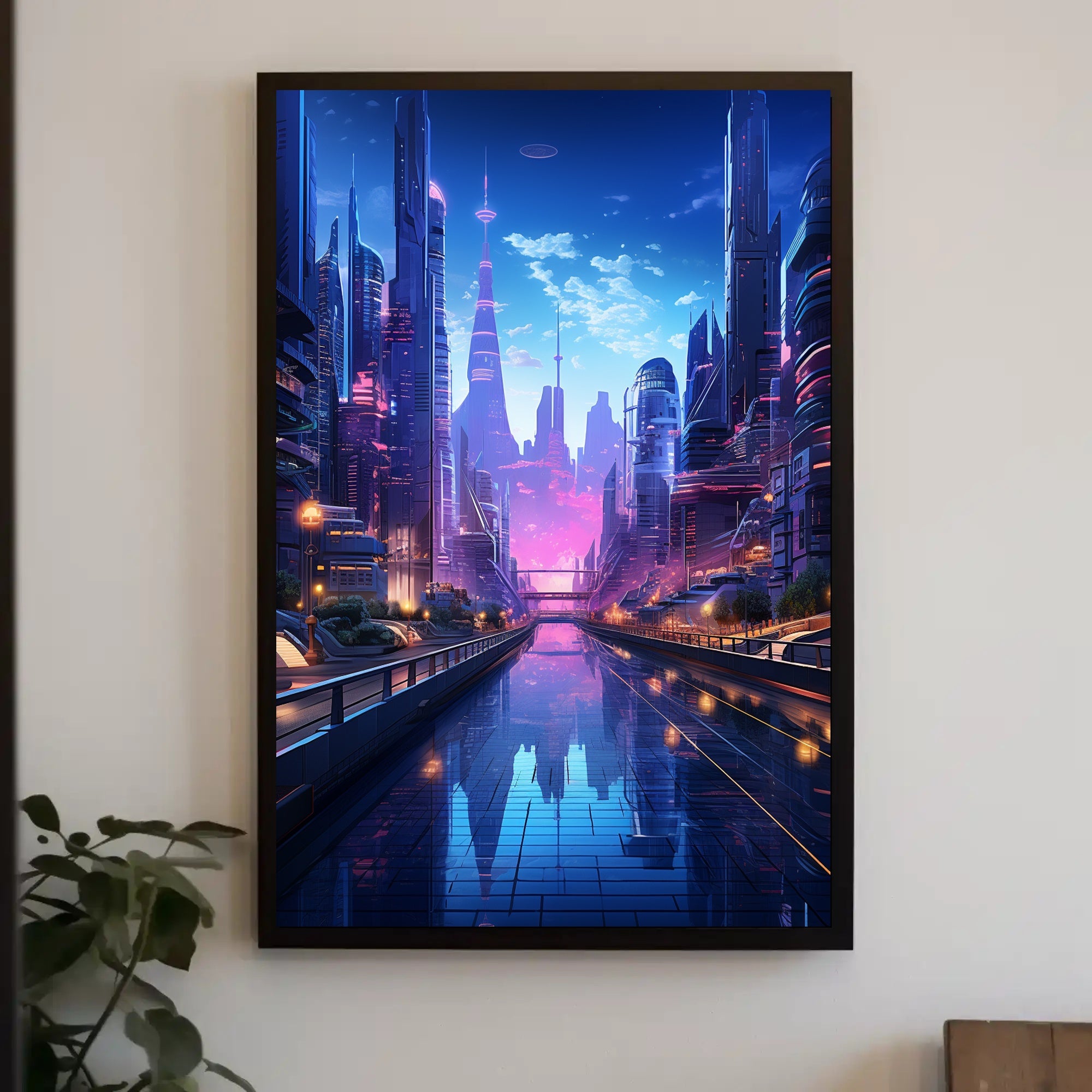 Futuristic Cityscape At Twilight Poster